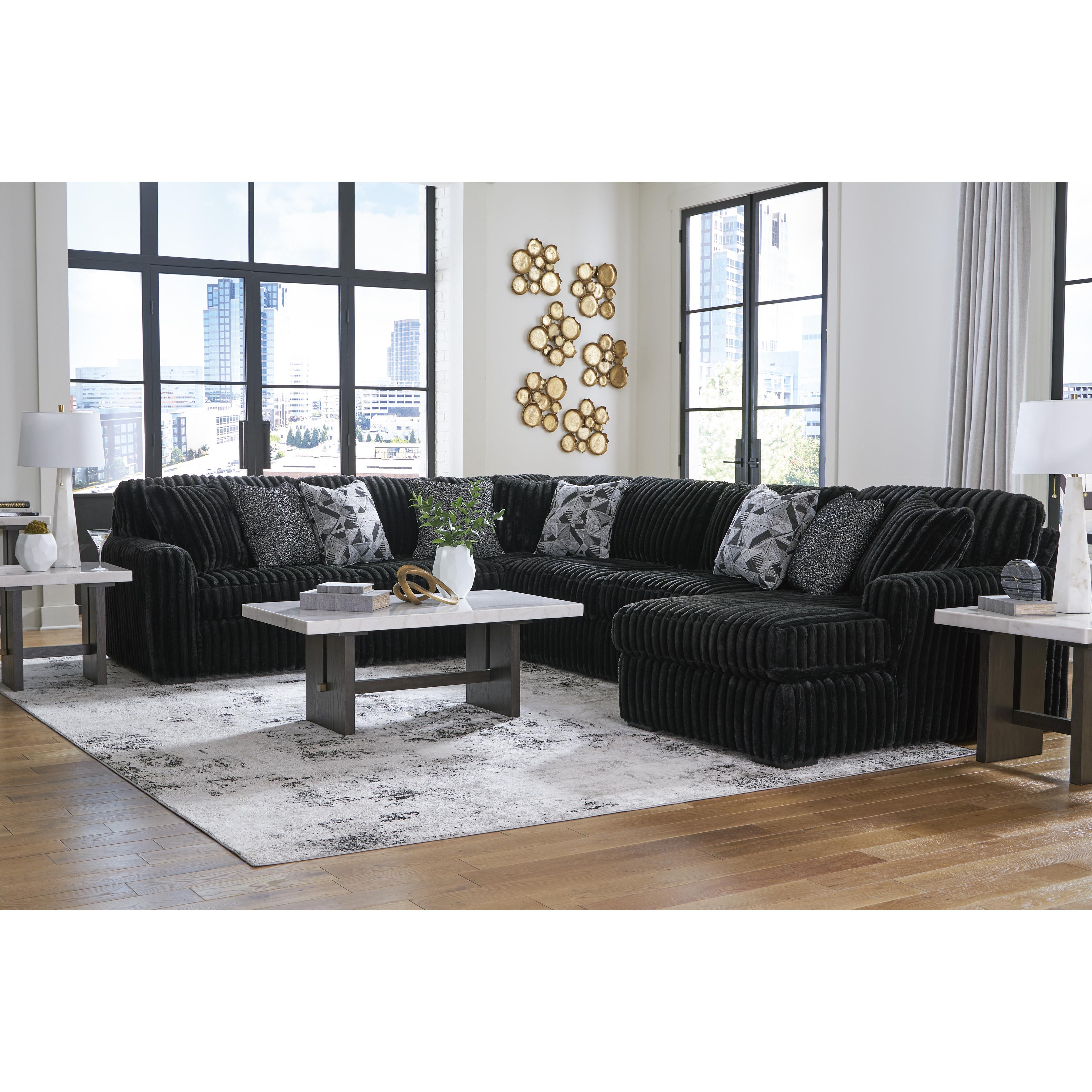  Manufacturer Color_Onyx --  Signature Design by Ashley Midnight Madness Fabric 4 pc Sectional IMAGE 4