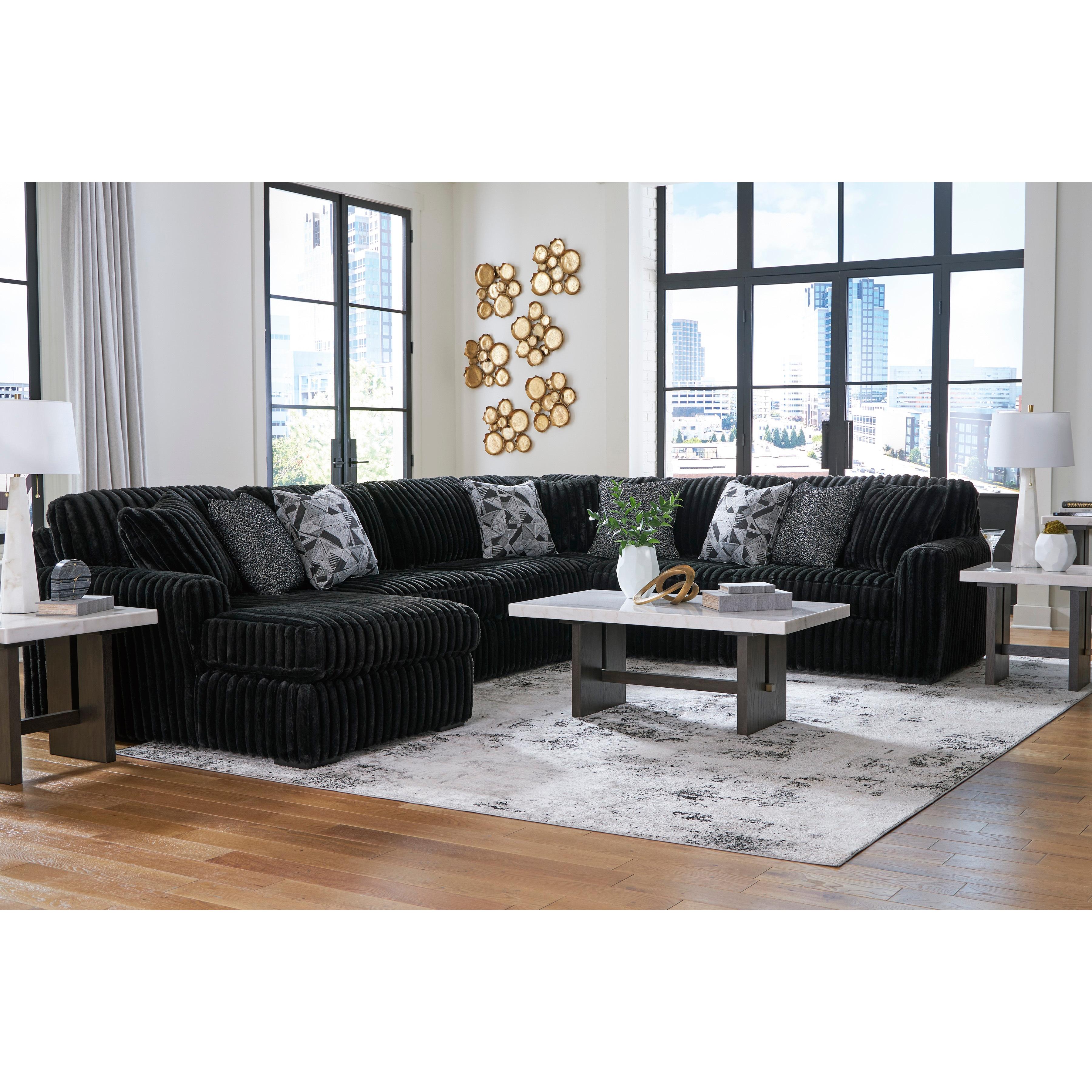  Manufacturer Color_Onyx --  Signature Design by Ashley Midnight Madness Fabric 4 pc Sectional IMAGE 4