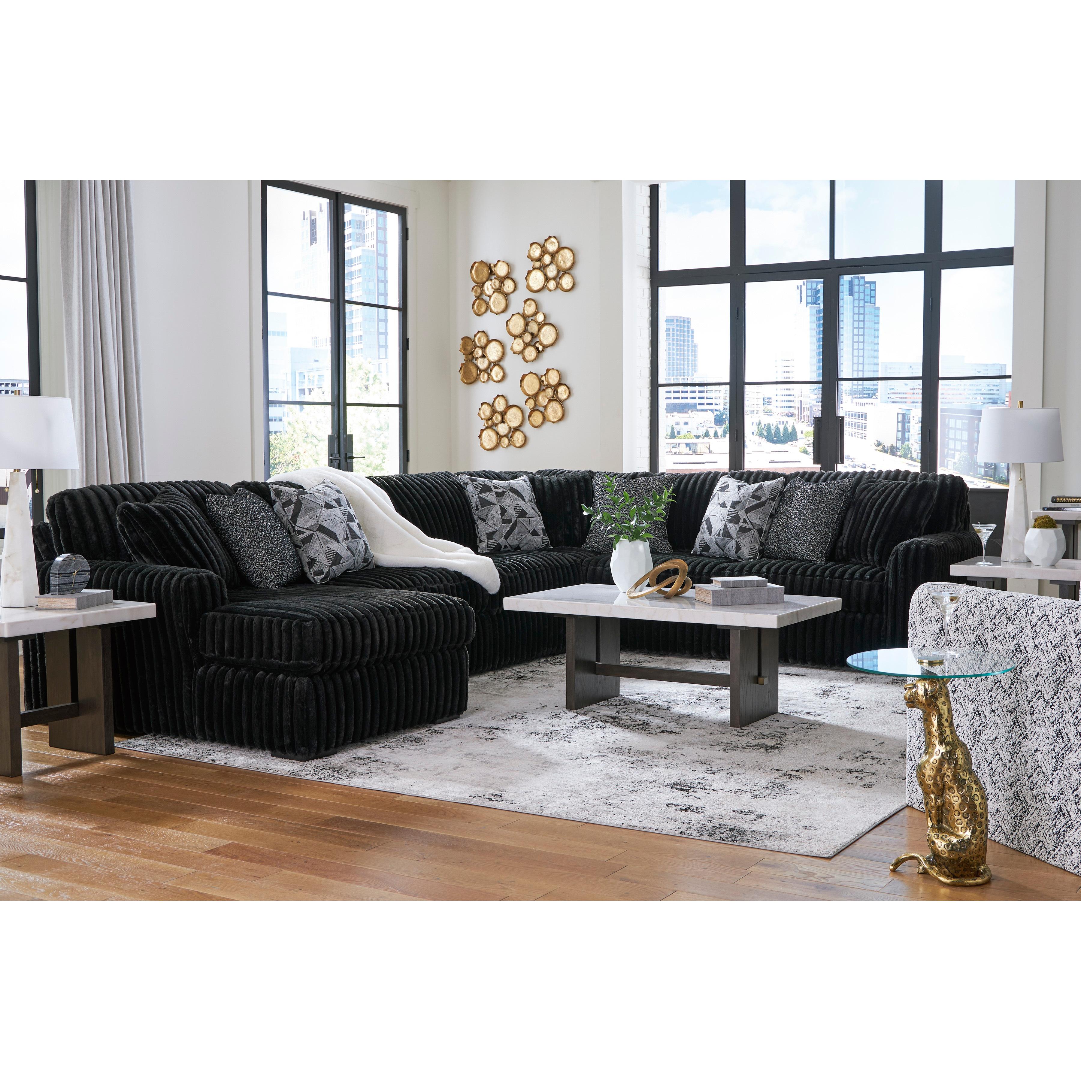  Manufacturer Color_Onyx --  Signature Design by Ashley Midnight Madness Fabric 4 pc Sectional IMAGE 5