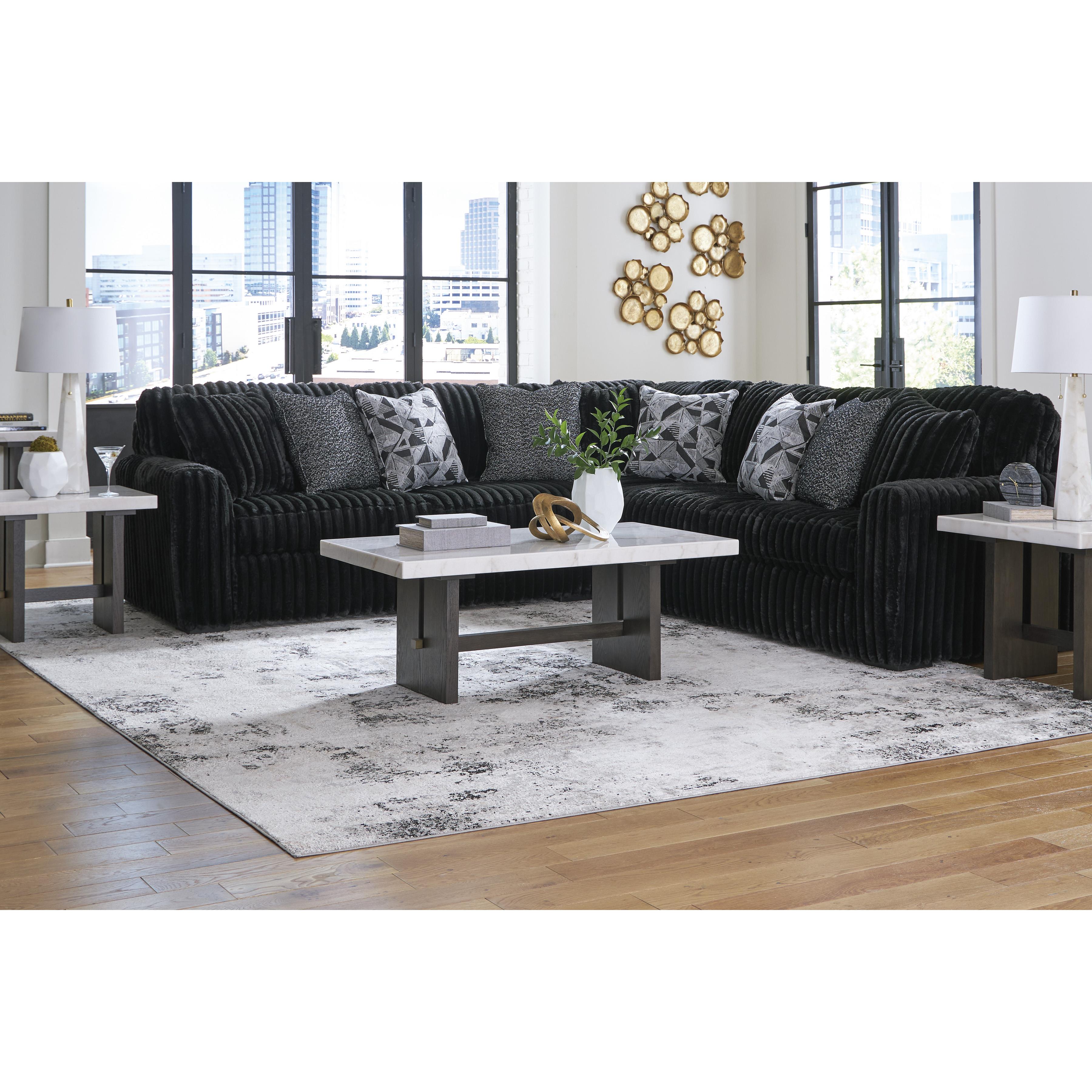  Manufacturer Color_Onyx --  Signature Design by Ashley Midnight Madness Fabric 3 pc Sectional IMAGE 4