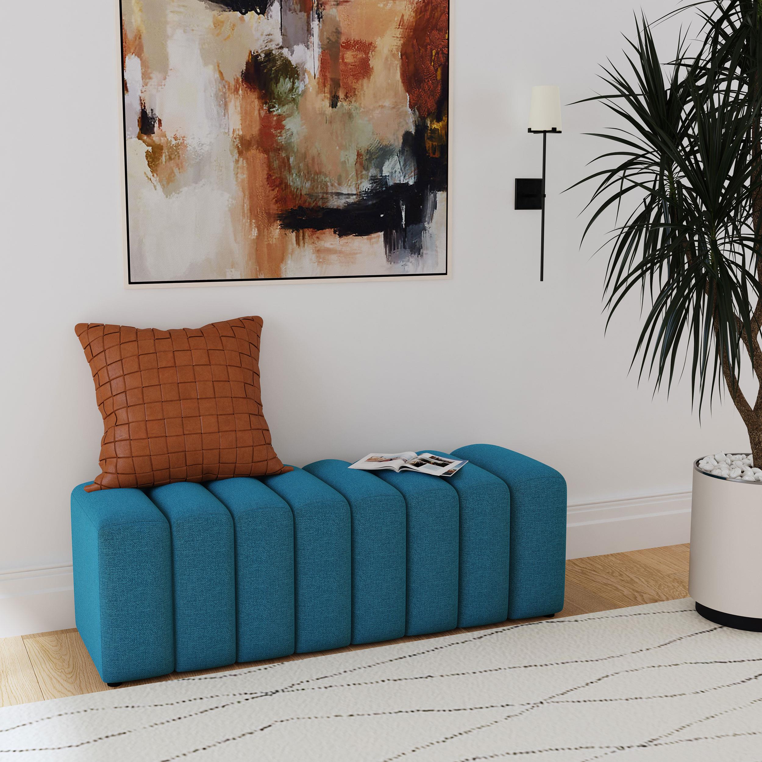  Coaster Furniture Summer 910293 Fabric Upholstered Tufted Accent Bench - Peacock Blue IMAGE 5