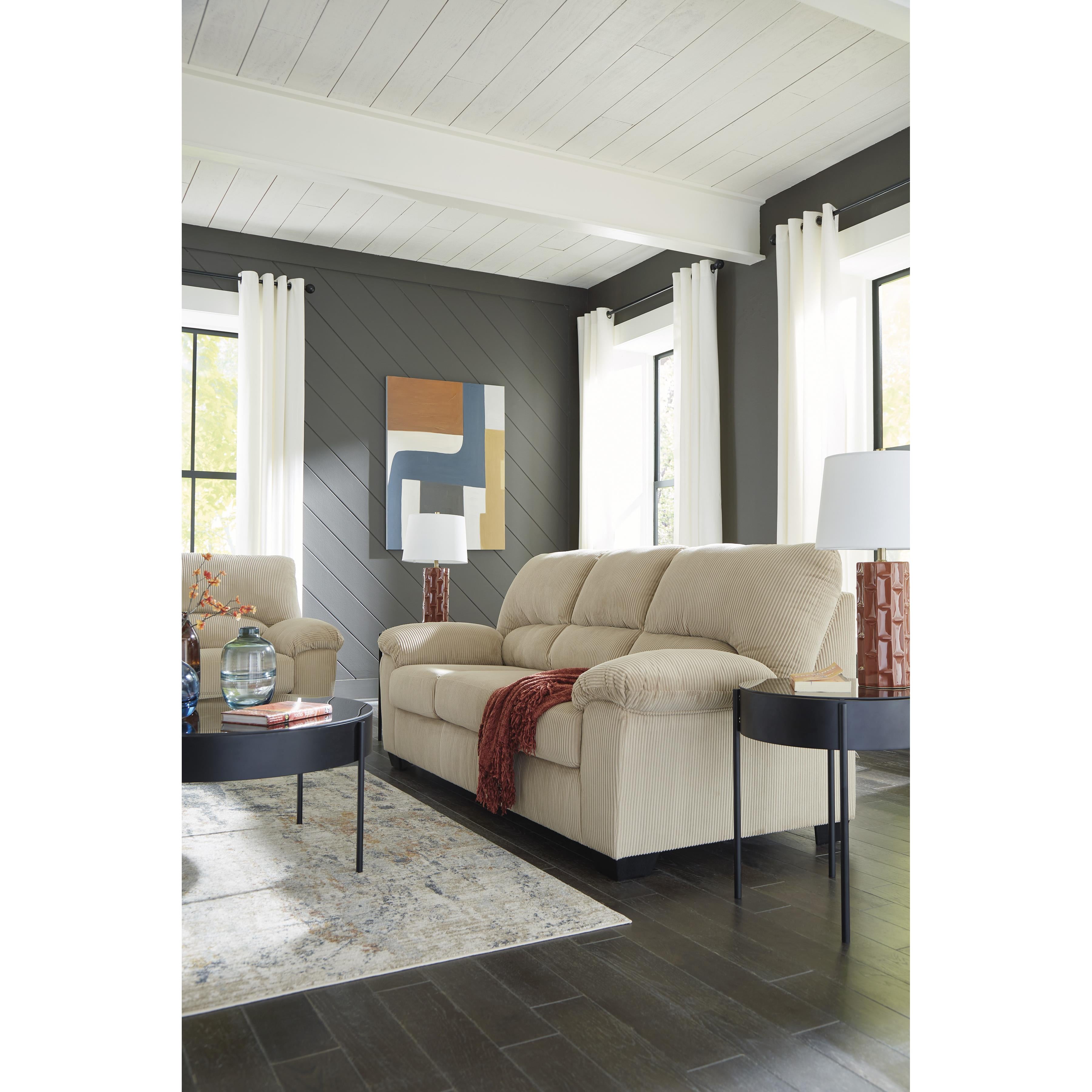  Manufacturer Color_Sand --  Signature Design by Ashley SimpleJoy Stationary Fabric Loveseat IMAGE 10