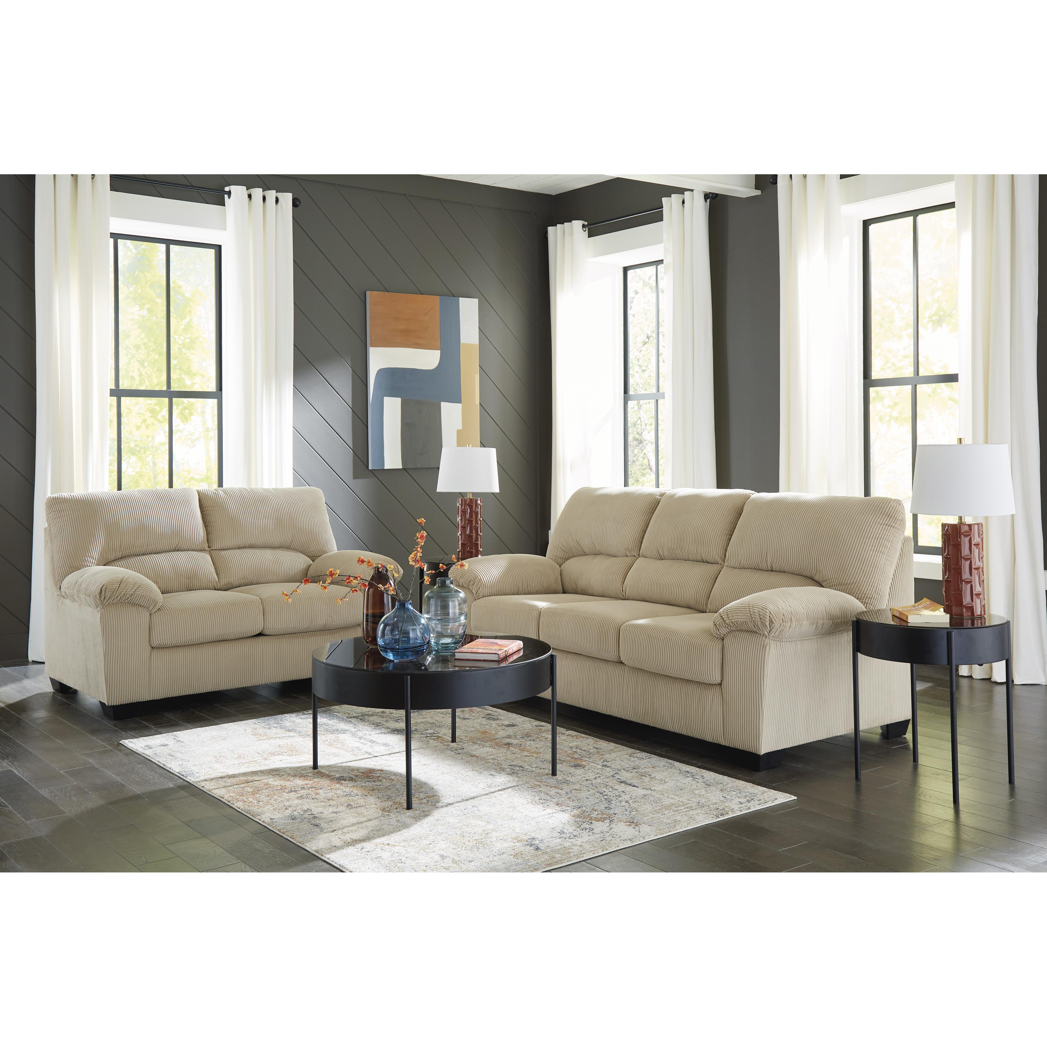  Manufacturer Color_Sand --  Signature Design by Ashley SimpleJoy Stationary Fabric Loveseat IMAGE 11