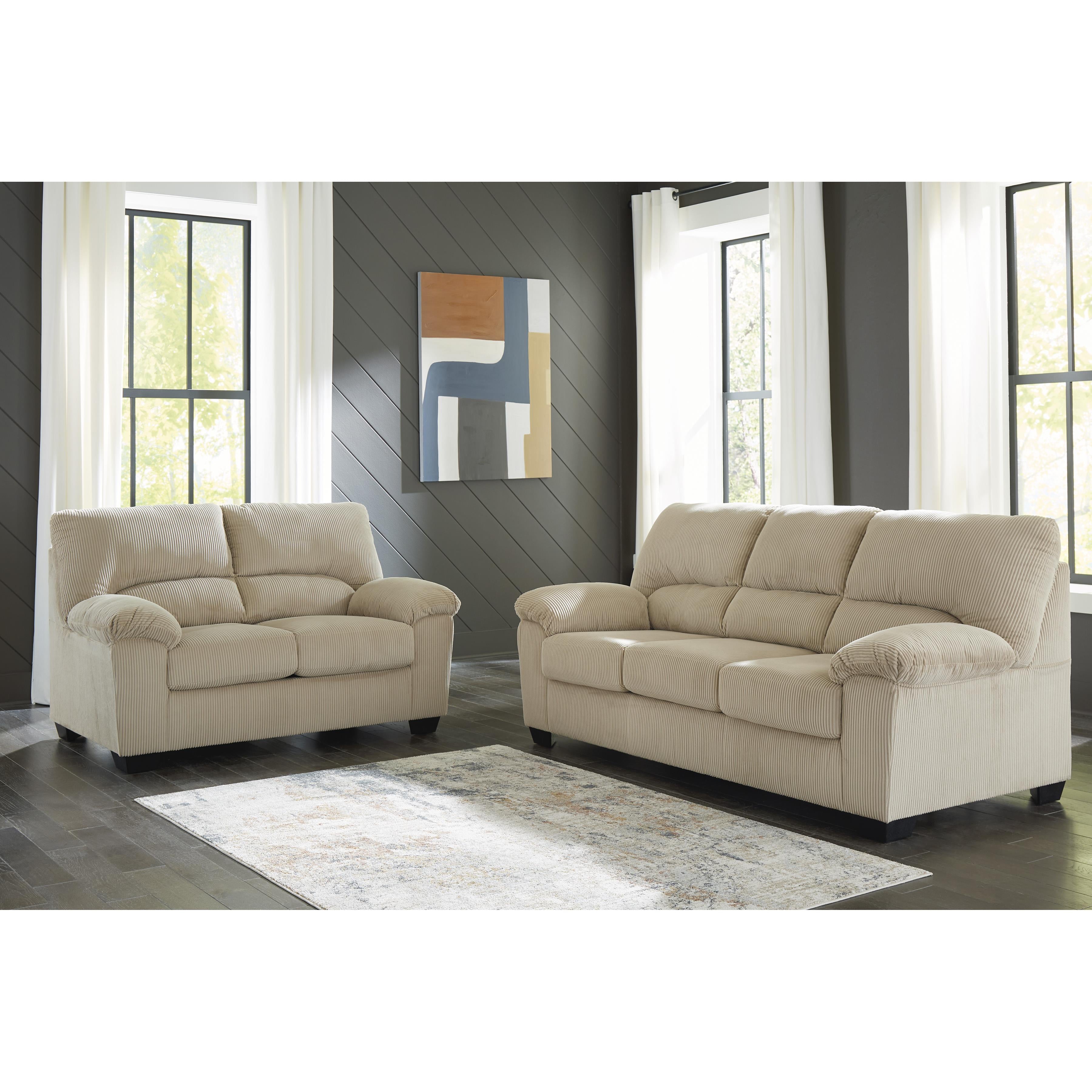  Manufacturer Color_Sand --  Signature Design by Ashley SimpleJoy Stationary Fabric Loveseat IMAGE 6