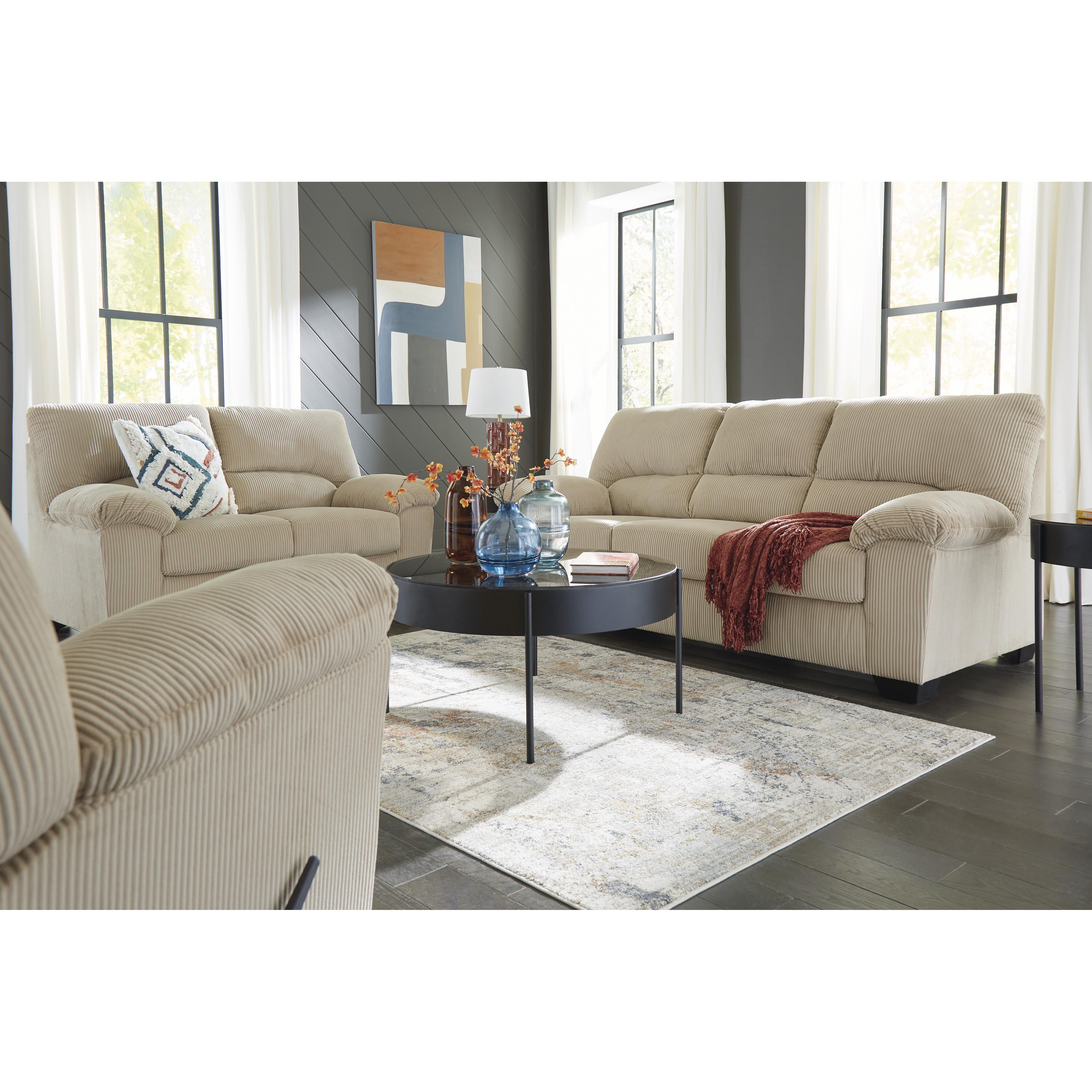  Manufacturer Color_Sand --  Signature Design by Ashley SimpleJoy Stationary Fabric Loveseat IMAGE 7