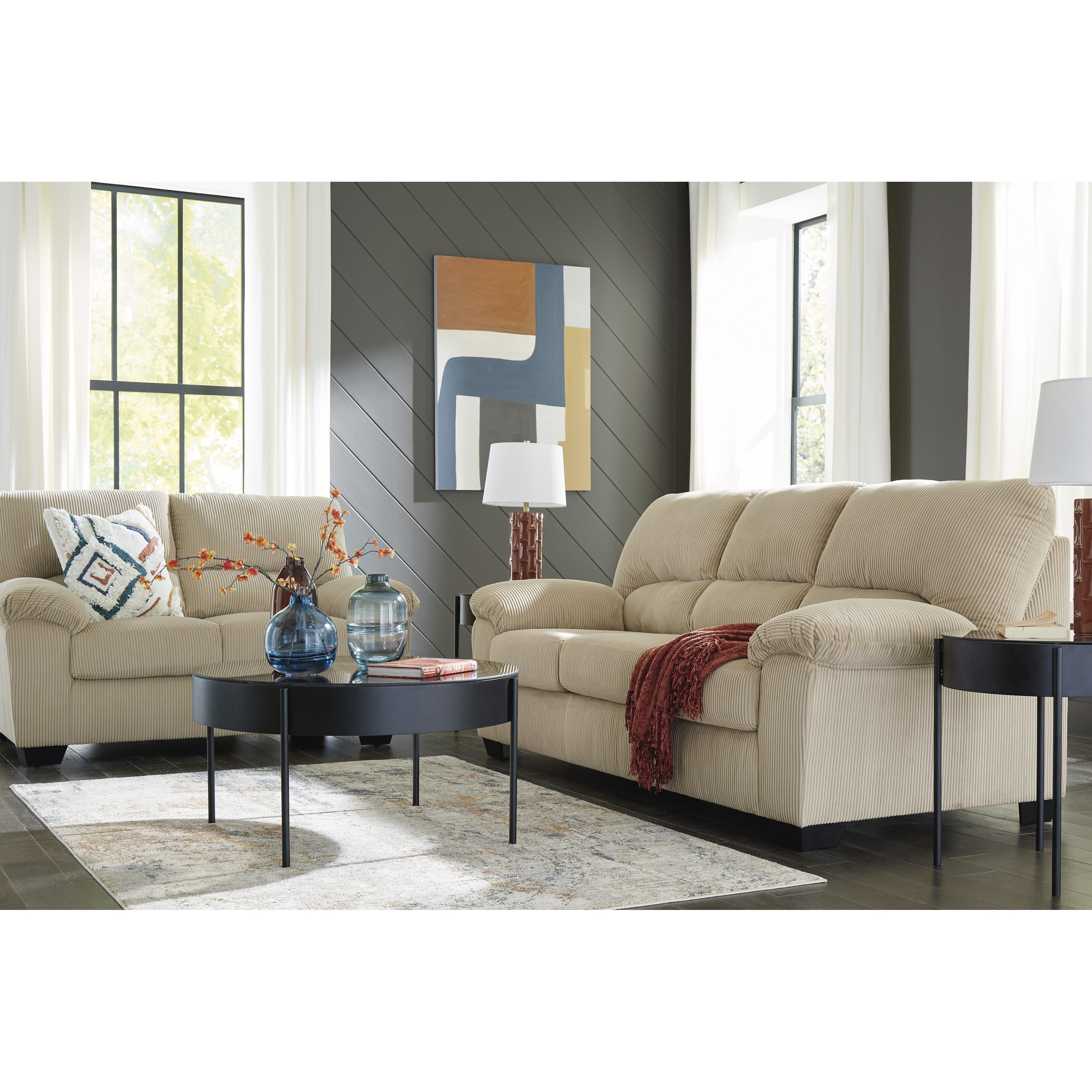  Manufacturer Color_Sand --  Signature Design by Ashley SimpleJoy Stationary Fabric Loveseat IMAGE 8