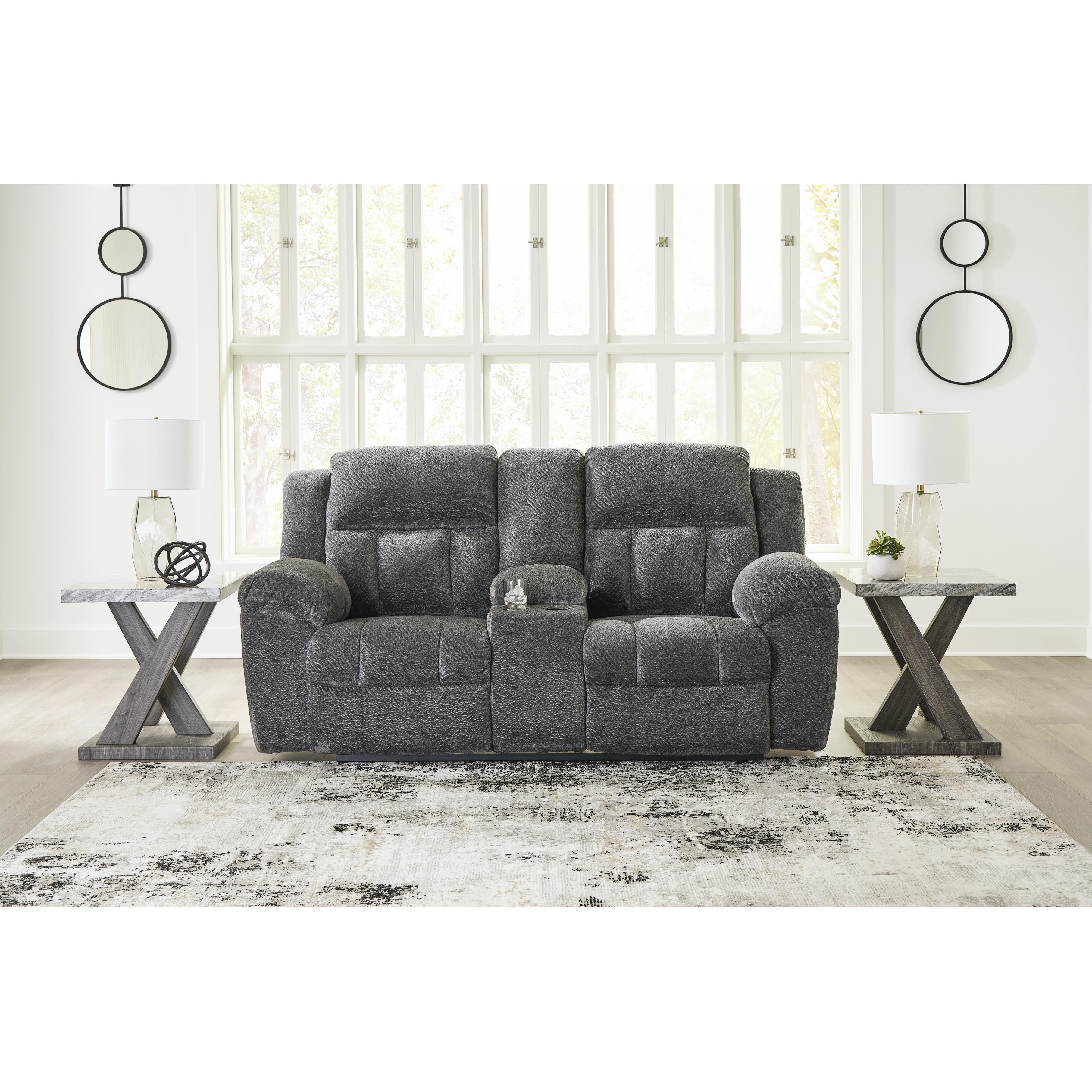  Manufacturer Color_Graphite --  Signature Design by Ashley Frohn Reclining Fabric Loveseat with Console IMAGE 6