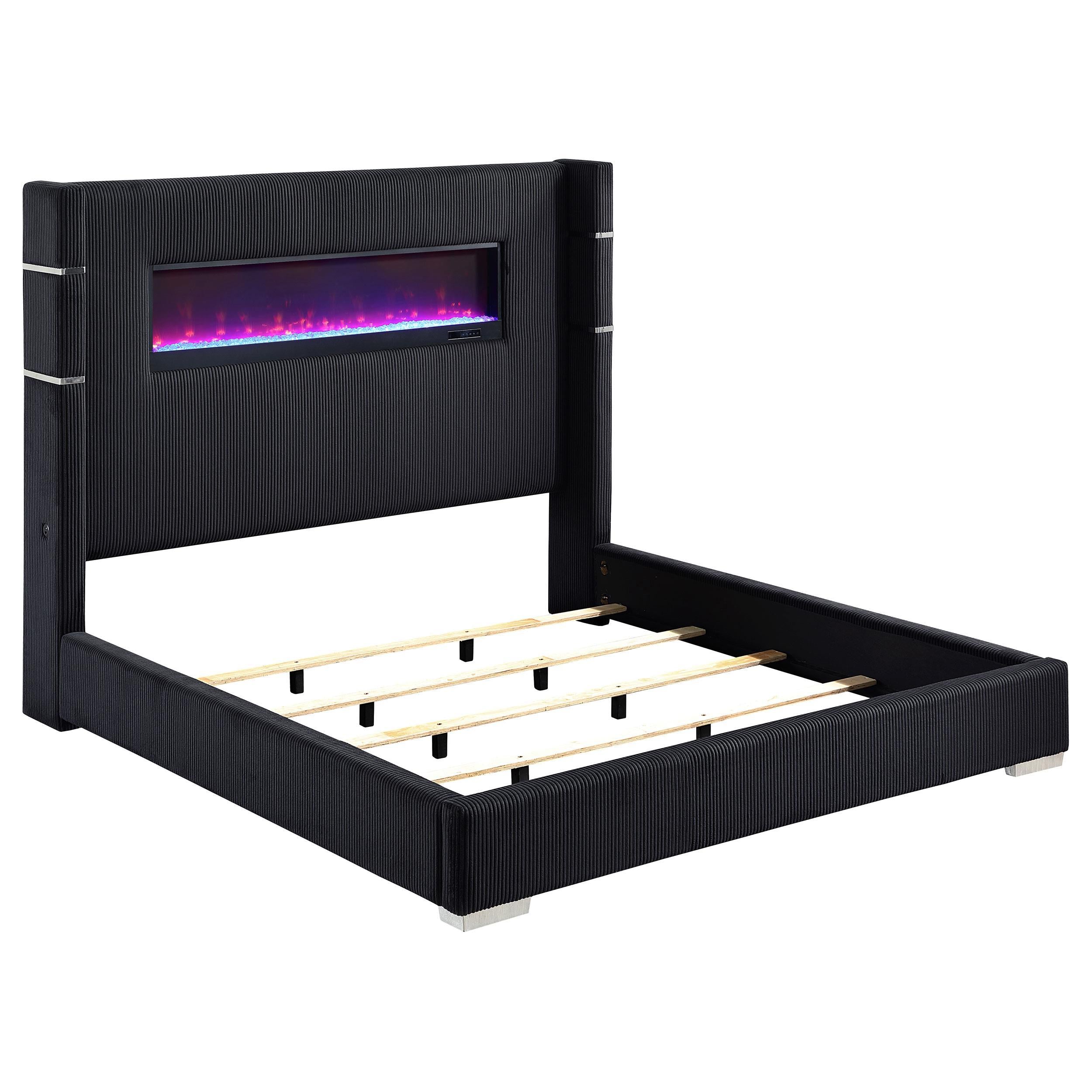  Size_California King --  Tisdall 306031KW Upholstered Cal King Flame Visualizer Bed - Black IMAGE 2