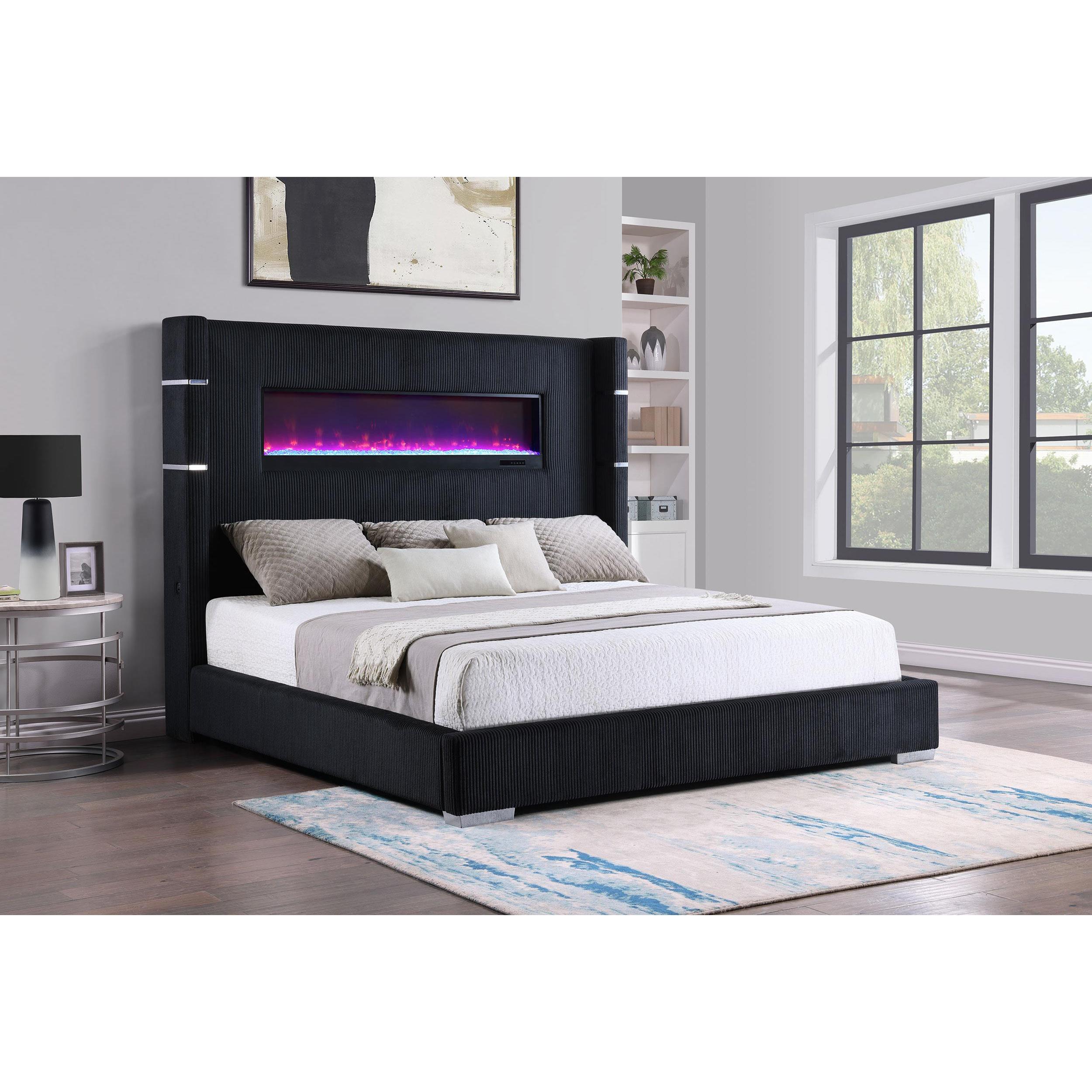  Size_California King --  Tisdall 306031KW Upholstered Cal King Flame Visualizer Bed - Black IMAGE 4