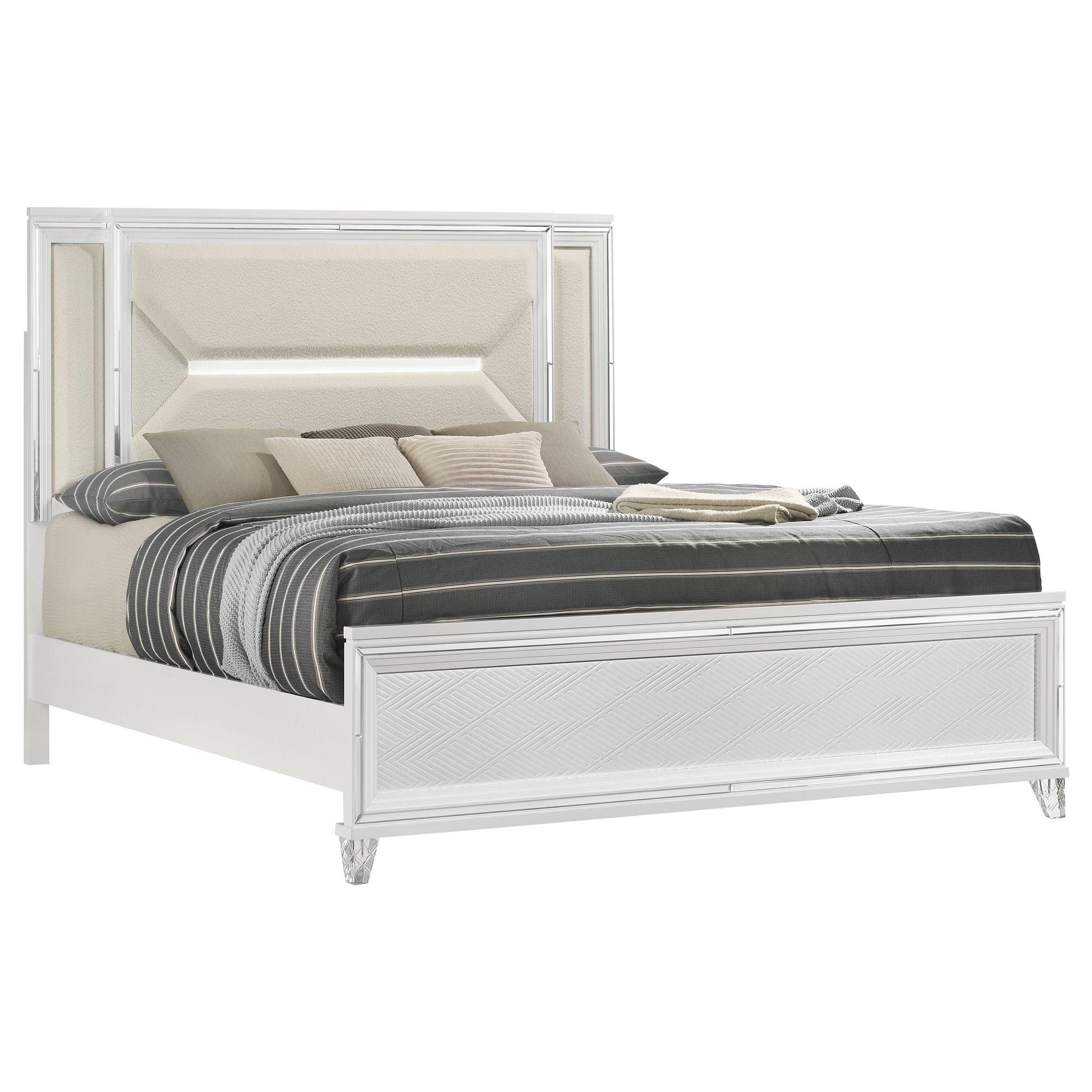  Size_King --  Marmore 224961KE 64-inch Eastern King Panel Bed LED Headboard - White IMAGE 1