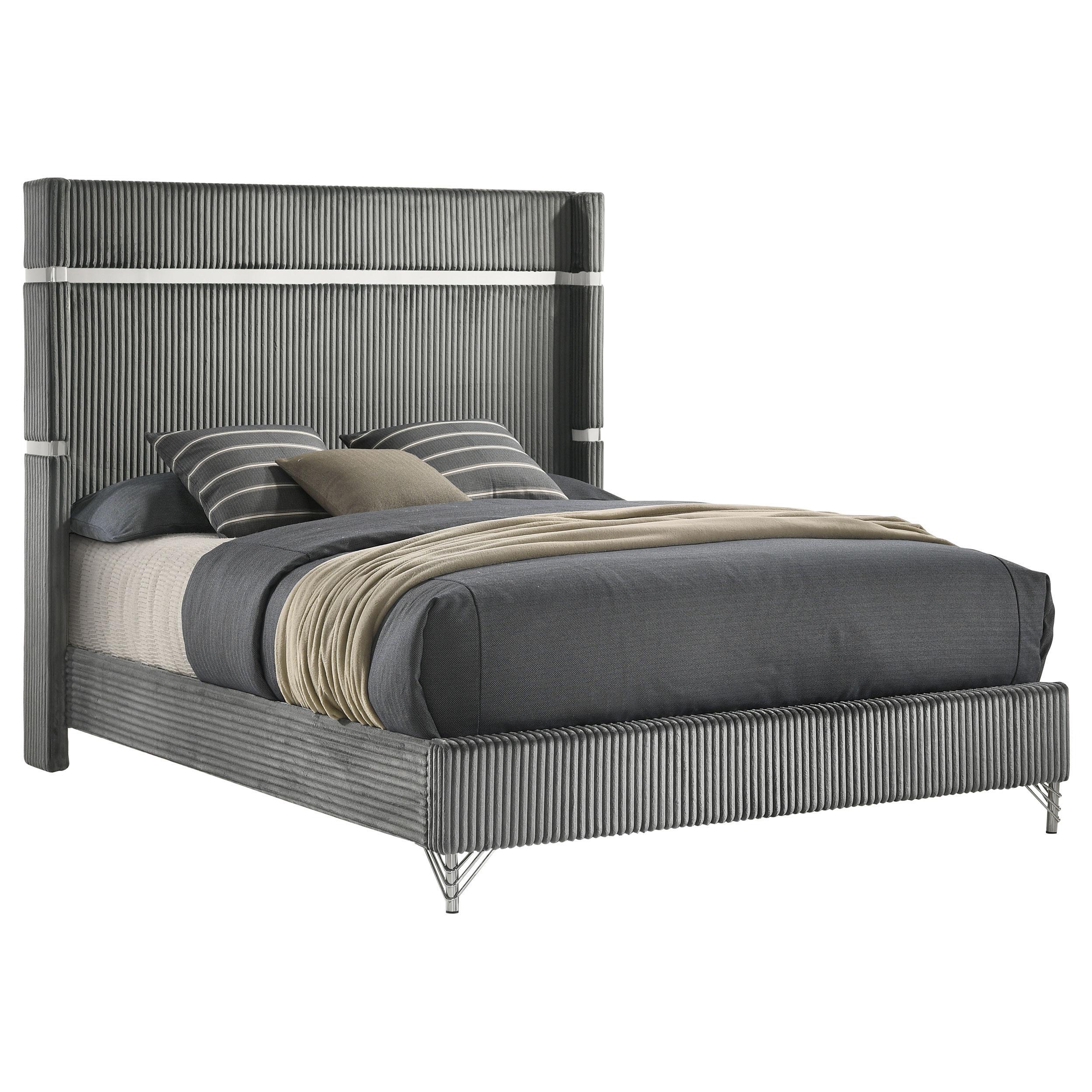  Size_King --  Lucia 224991KE 61-inch Upholstered Eastern King Wingback Bed - Grey IMAGE 1