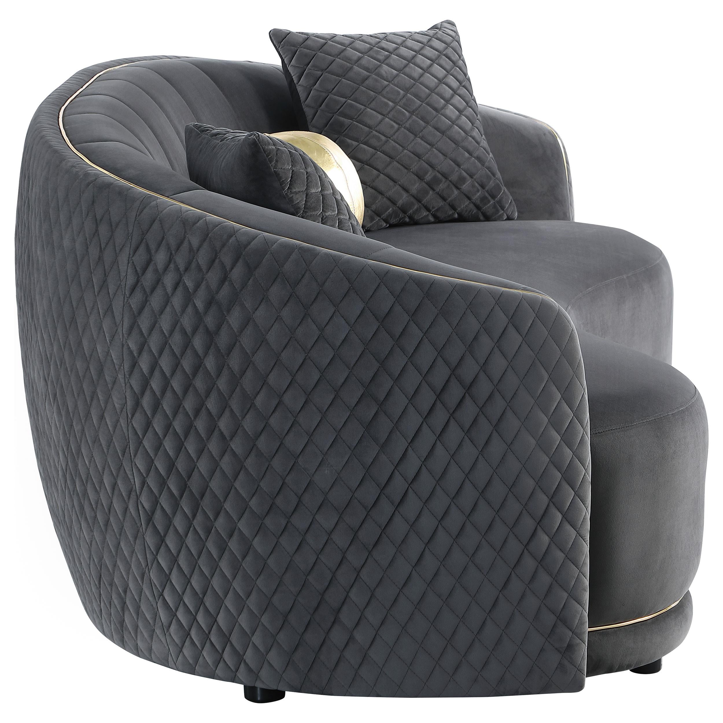  Coaster Furniture Brookside 504844 Velvet Upholstered Curved Sofa - Dark Grey IMAGE 7