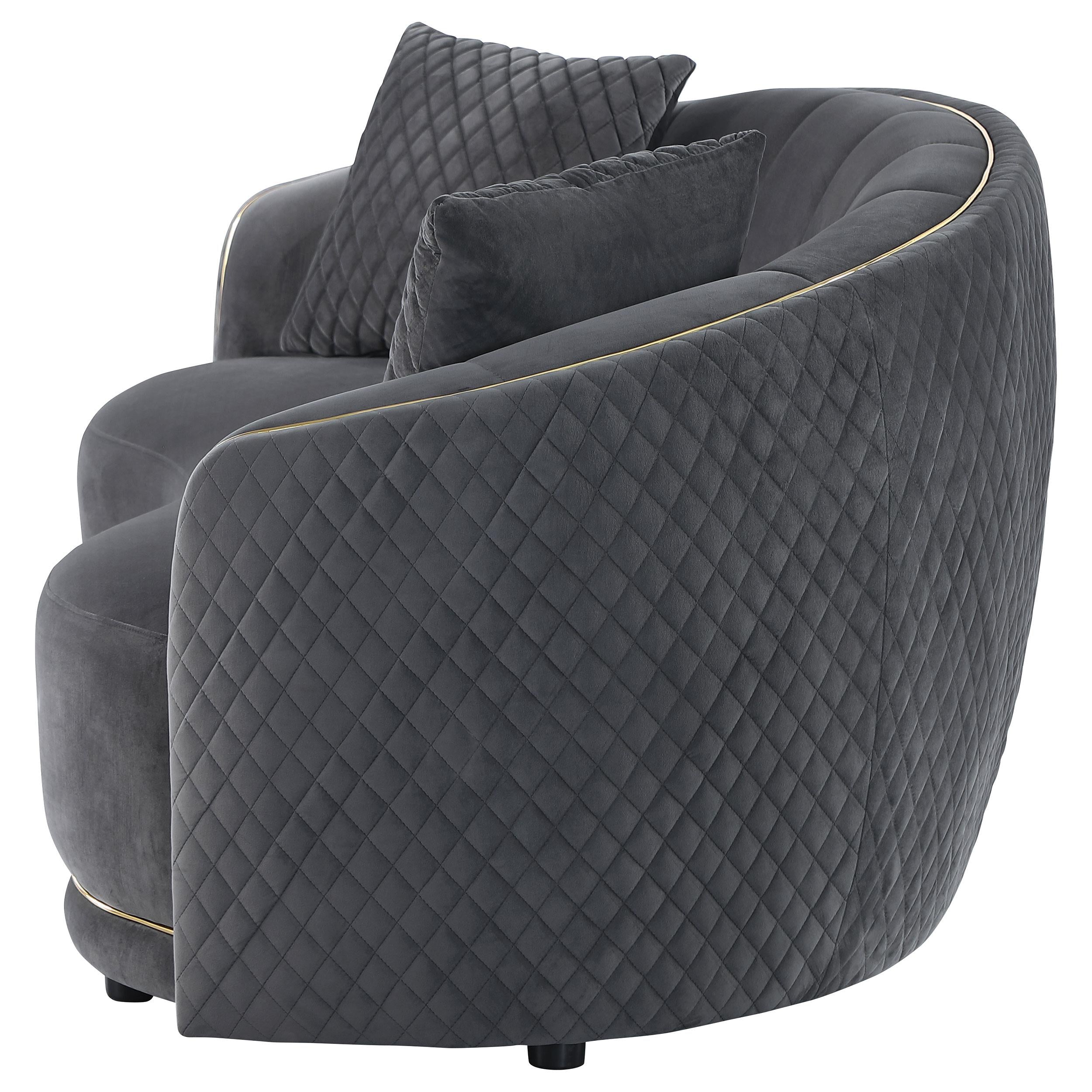  Coaster Furniture Brookside 504845 Velvet Upholstered Curved Loveseat - Dark Grey IMAGE 4