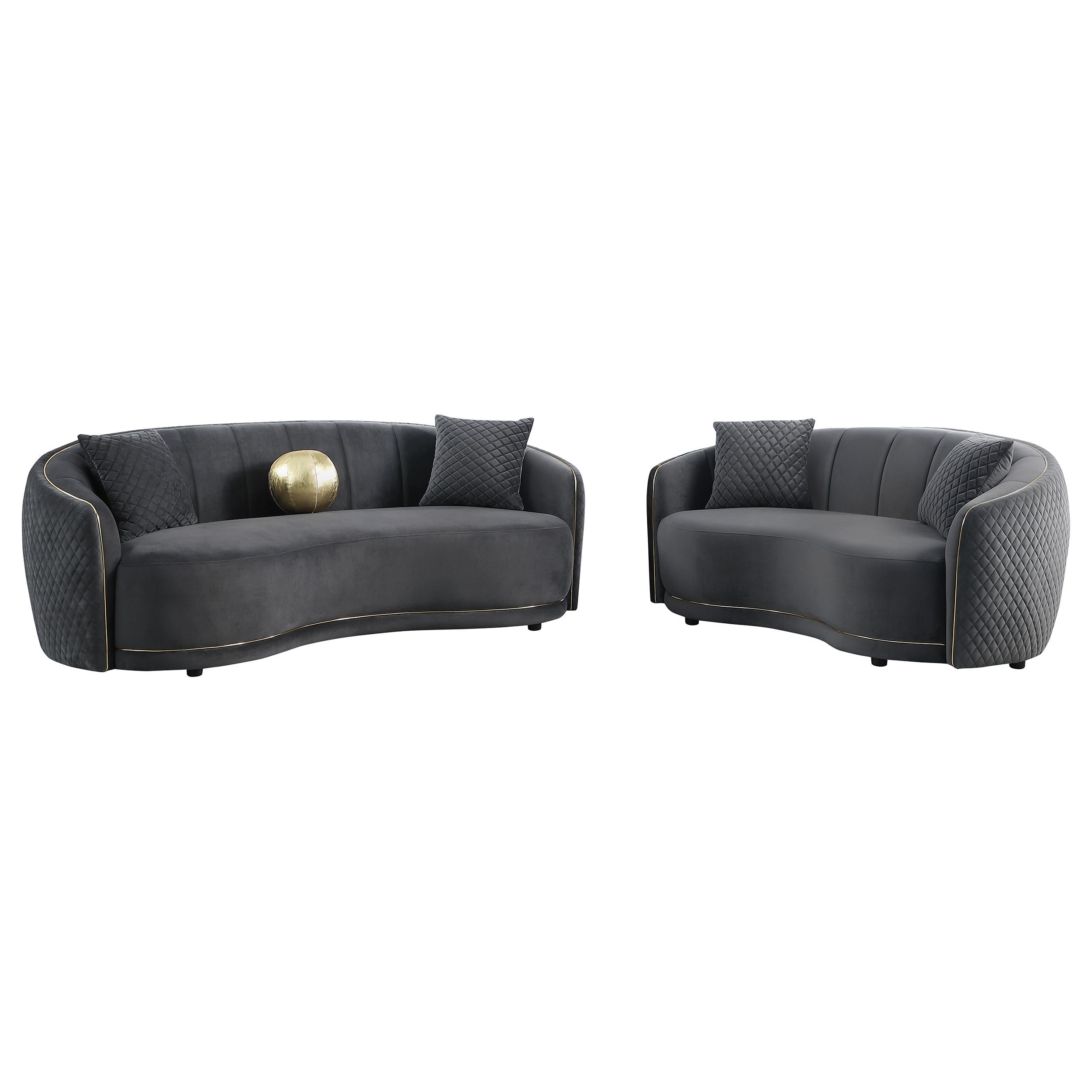  Coaster Furniture Brookside 504845 Velvet Upholstered Curved Loveseat - Dark Grey IMAGE 8