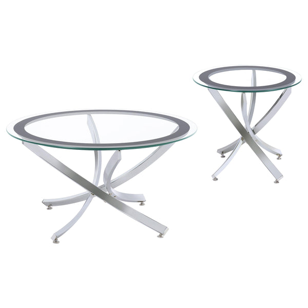 Coaster Furniture Brooke 702588-S2 2-piece Round Glass Top Coffee Table Set - Chrome