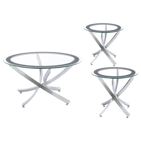 Coaster Furniture Brooke 702588-SET 3-piece Round Glass Top Coffee Table Set - Chrome