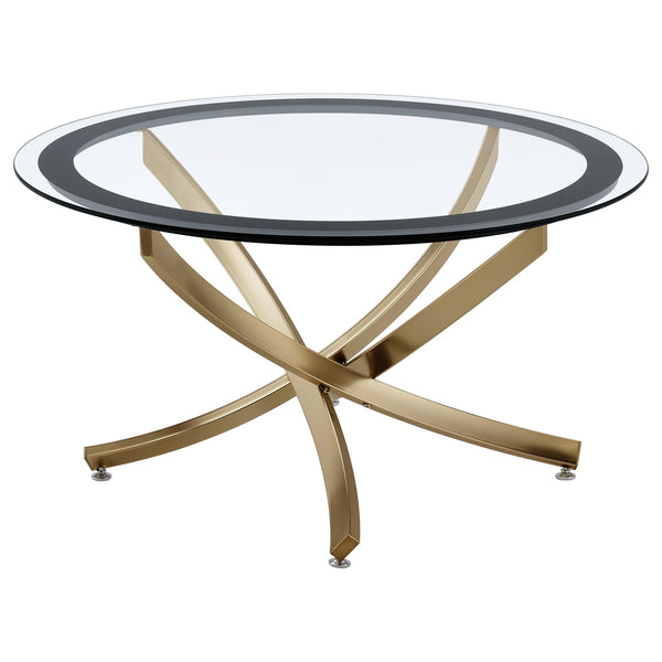 Coaster Furniture Brooke 707888 Round Glass Top Coffee Table Metal Base - Brass