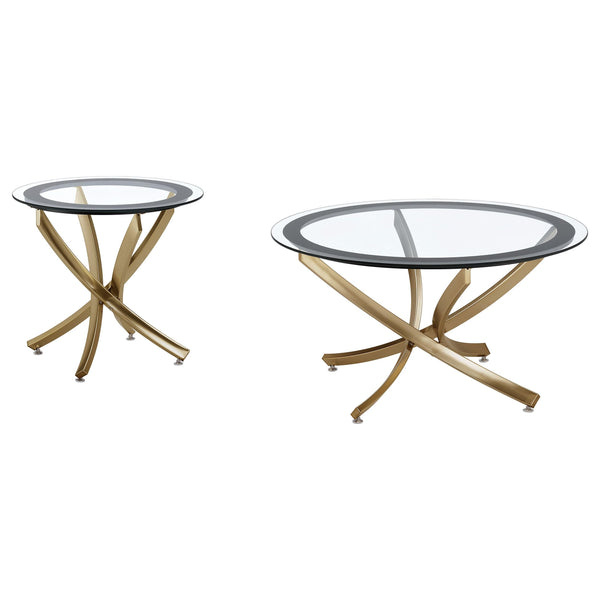 Coaster Furniture Brooke 707888-S2 2-piece Round Glass Top Coffee Table Set - Brass