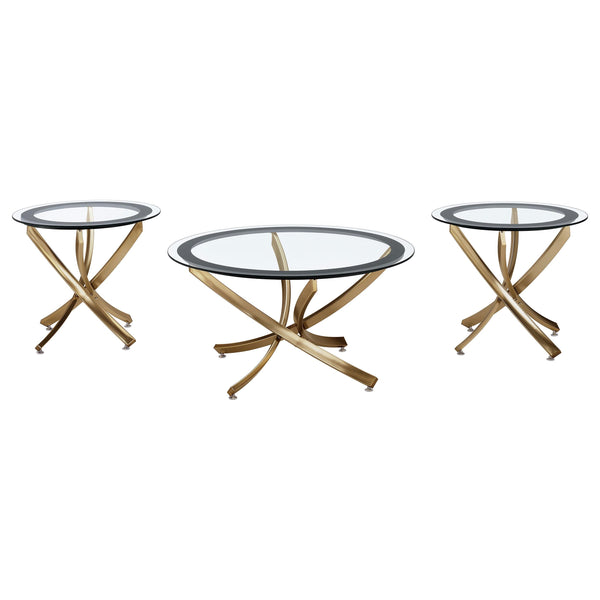 Coaster Furniture Brooke 707888-SET 3-piece Round Glass Top Coffee Table Set - Brass