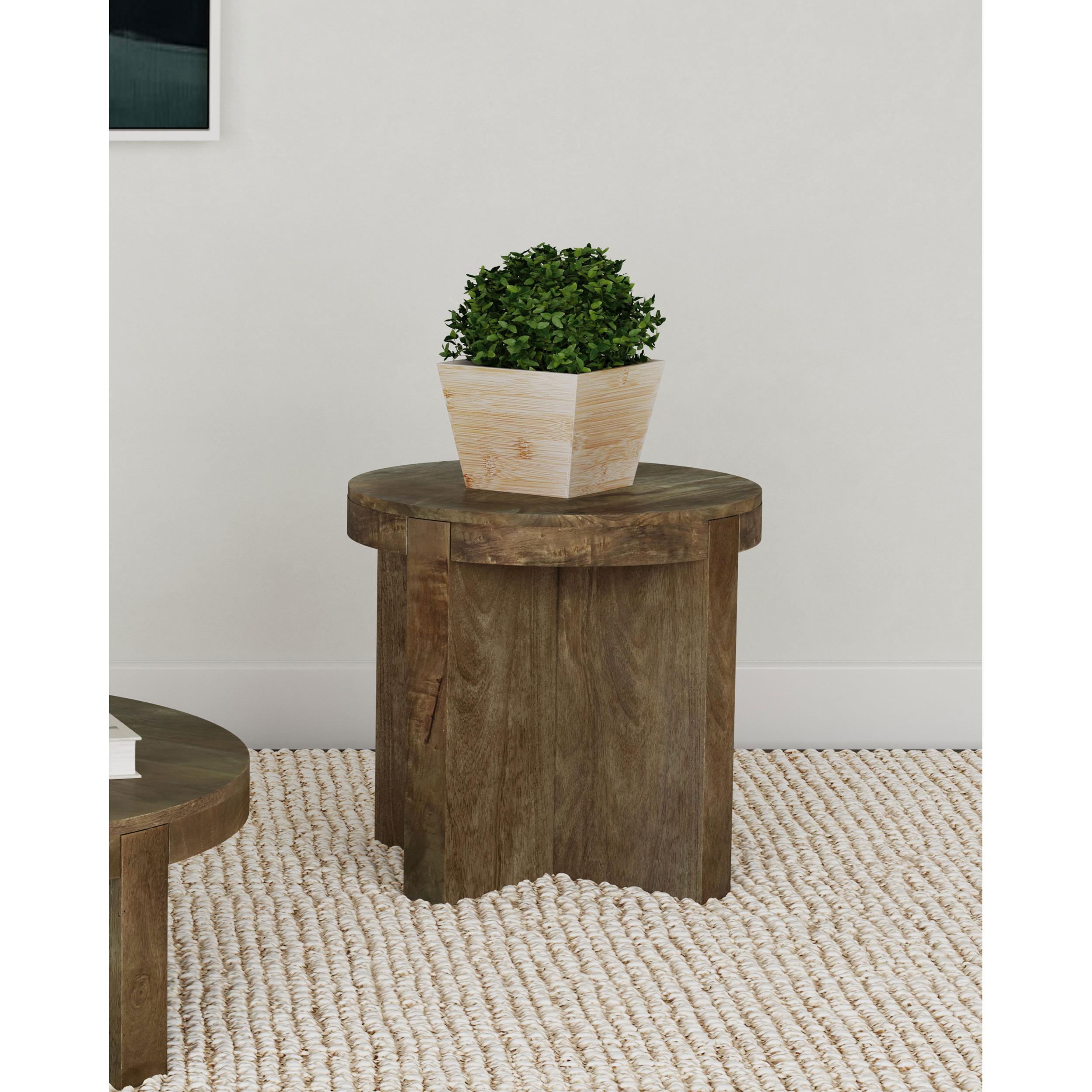  Coaster Furniture Kinkaid 710137 Round Solid Mango Wood End Table - Brown IMAGE 2