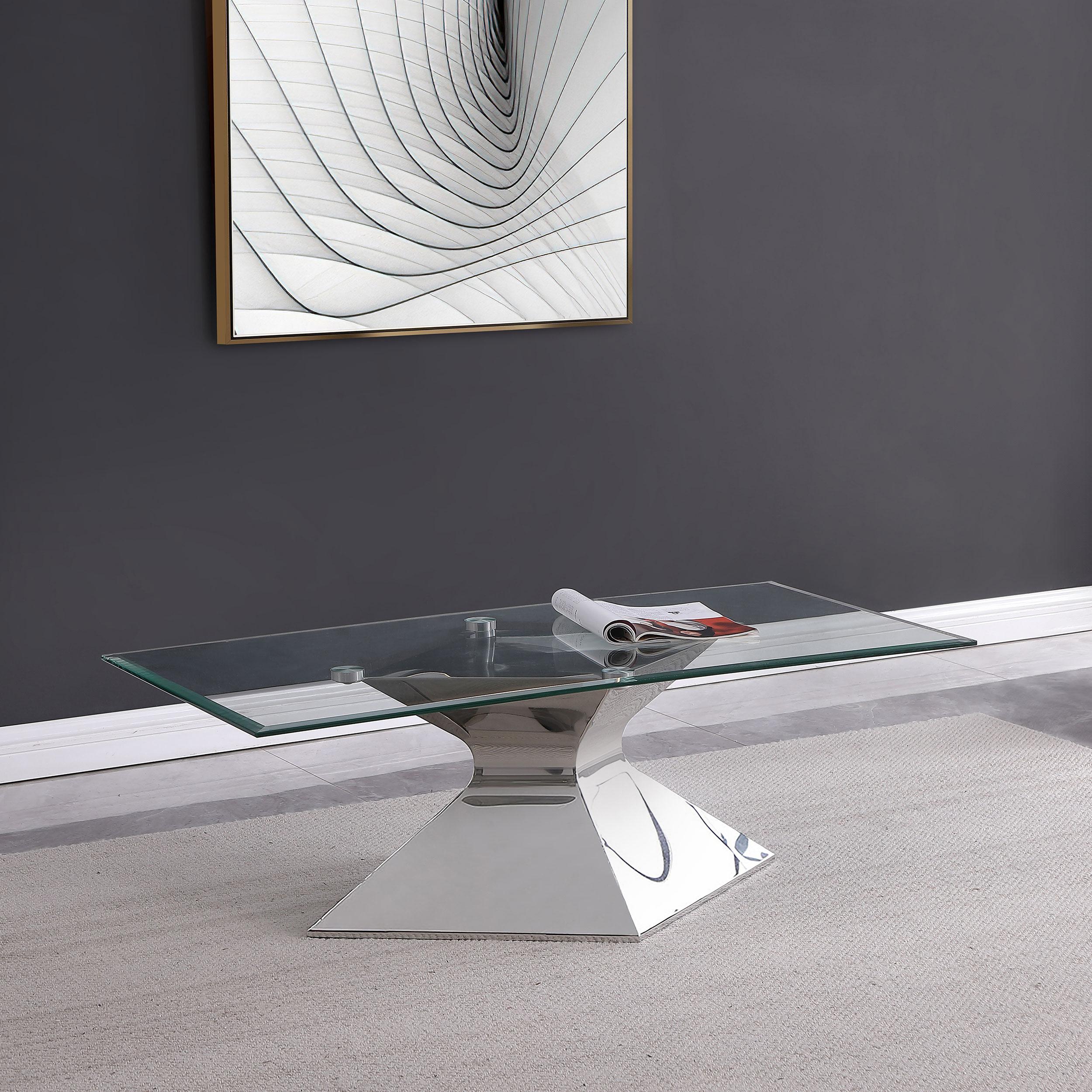  Coaster Furniture Jenny 710208 Glass Top Stainless Steel Coffee Table - Chrome IMAGE 2