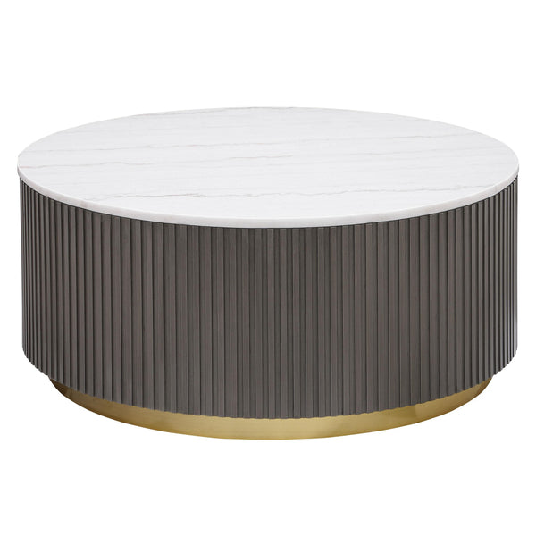 Coaster Furniture Jason 710418 Round Marble Top Coffee Table - White and Charcoal
