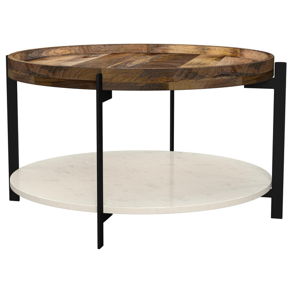 Coaster Furniture Adhvik 721888 Round Wood Top Marble Shelf Coffee Table - Natural