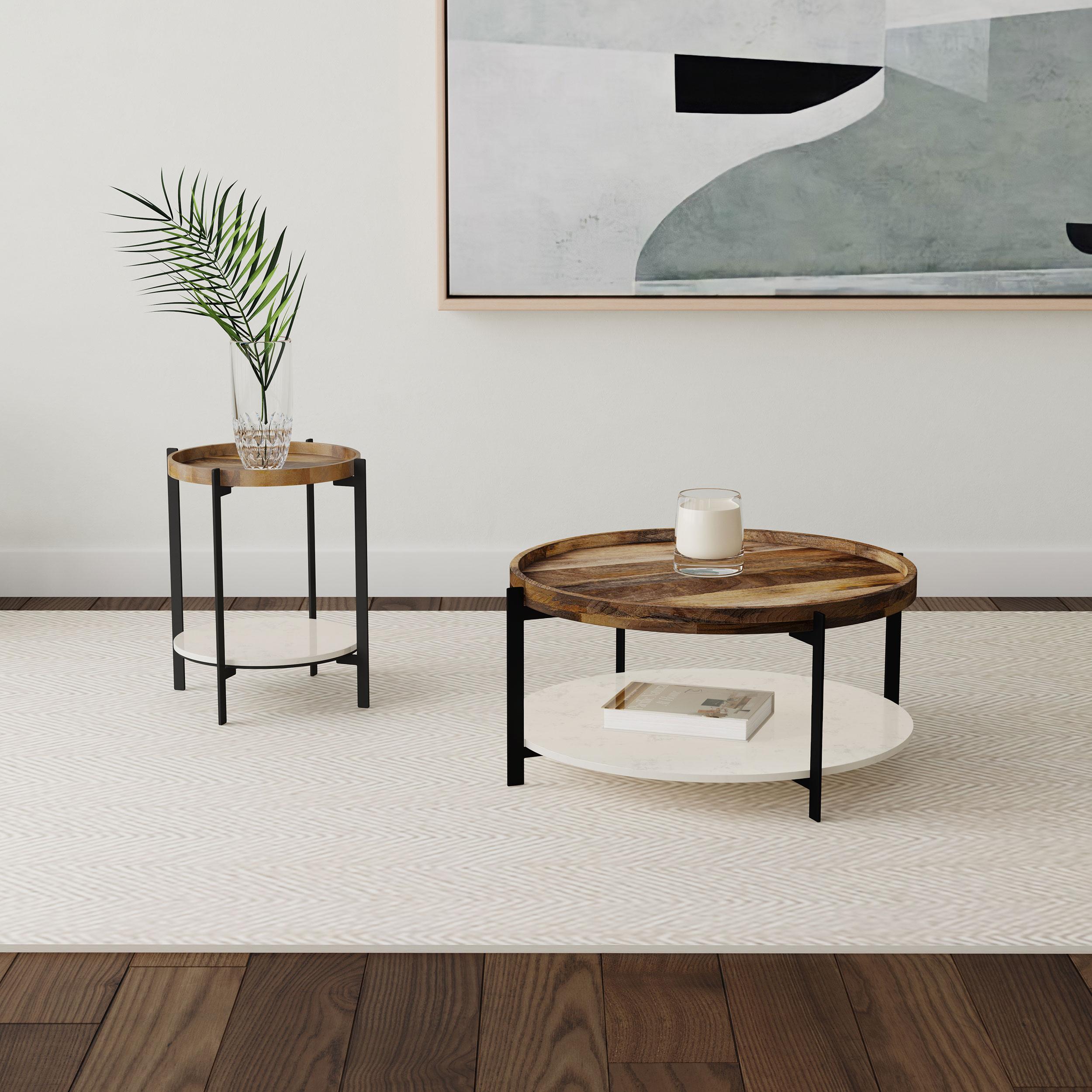  Coaster Furniture Adhvik 721888 Round Wood Top Marble Shelf Coffee Table - Natural IMAGE 5