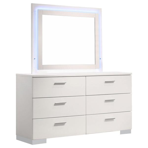 Coaster Furniture Felicity 203503ML 6-Drawer Dresser with LED Mirror - White High Gloss