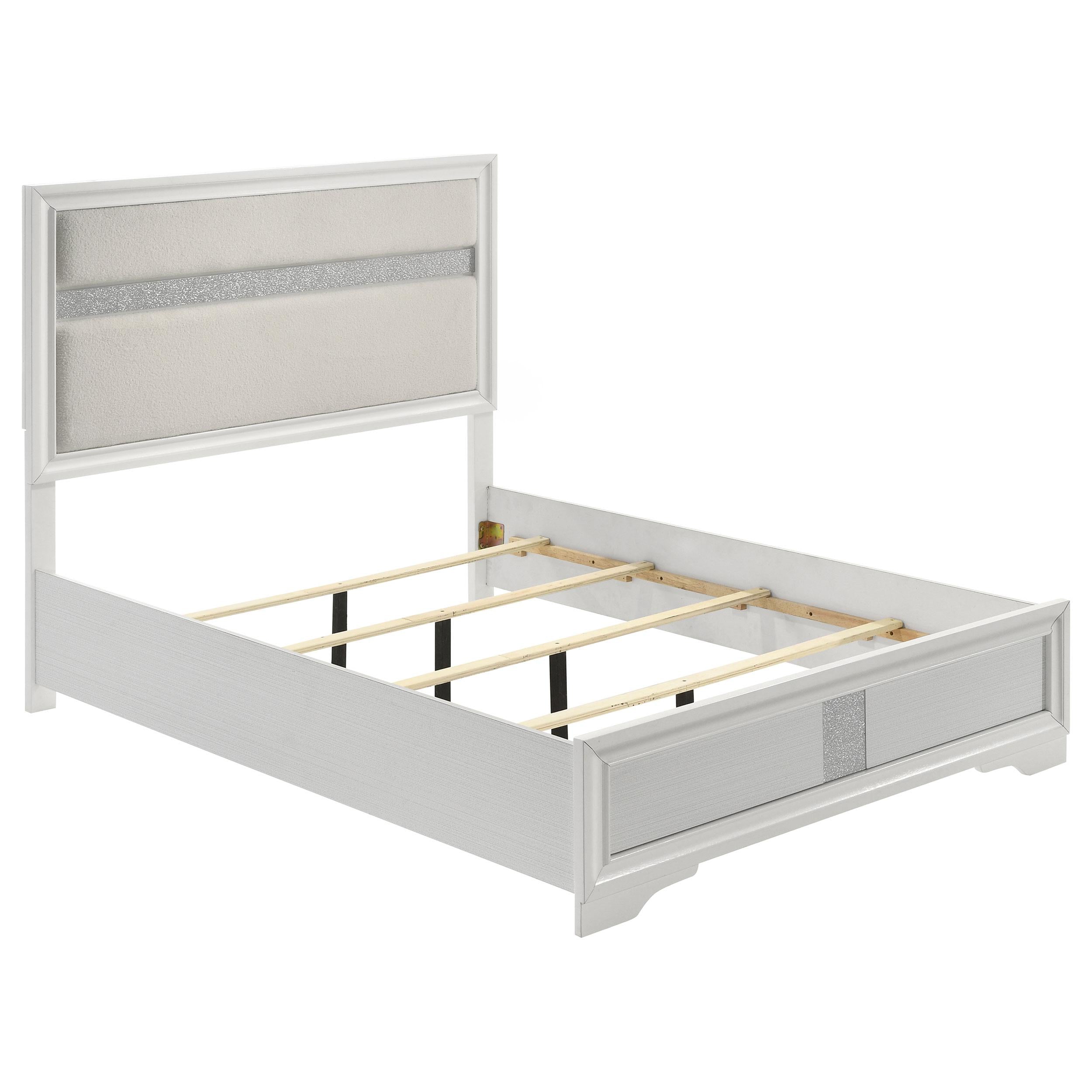  Size_Queen --  Miranda 205110Q 54-inch Upholstered Queen Panel Bed - White IMAGE 1