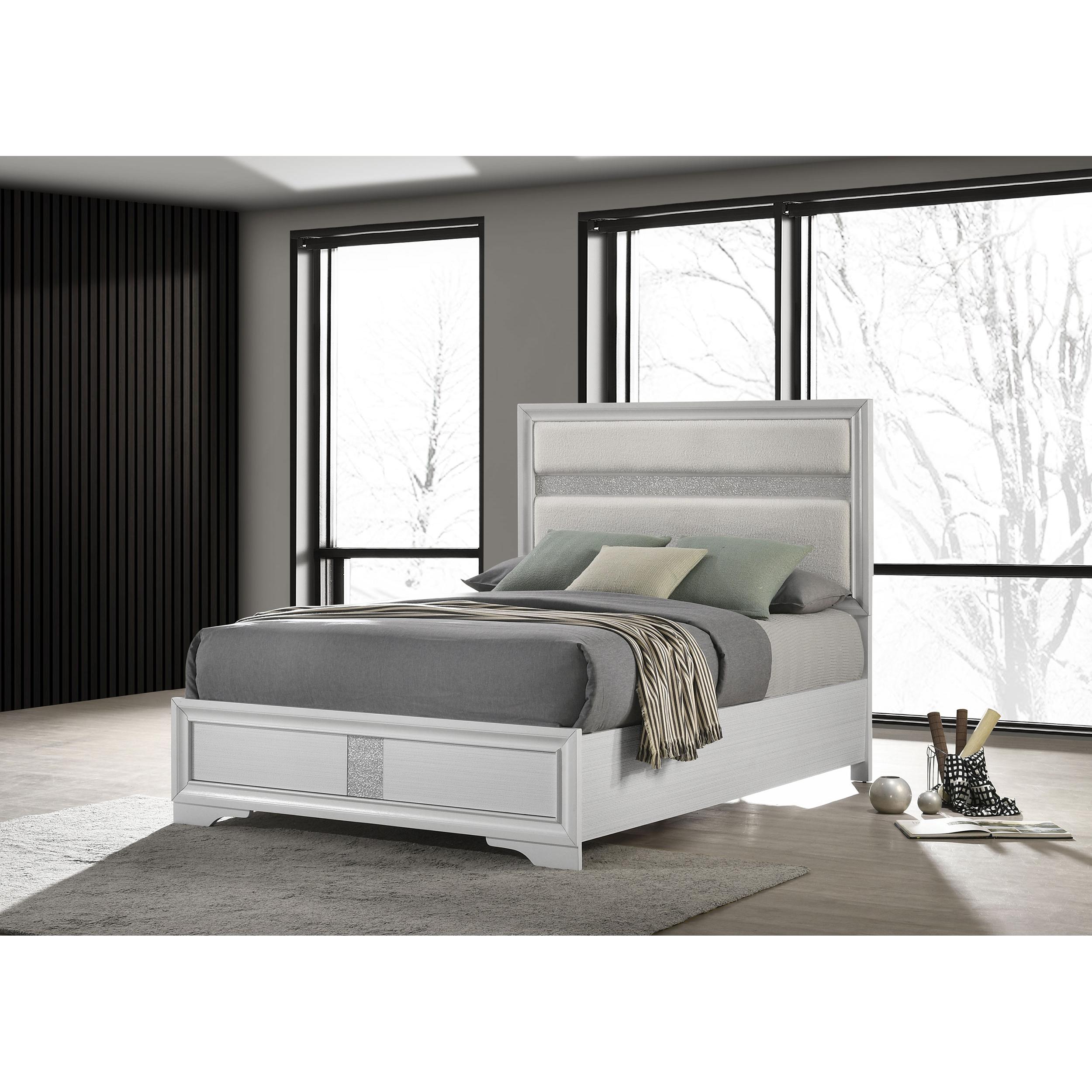  Size_Queen --  Miranda 205110Q 54-inch Upholstered Queen Panel Bed - White IMAGE 2