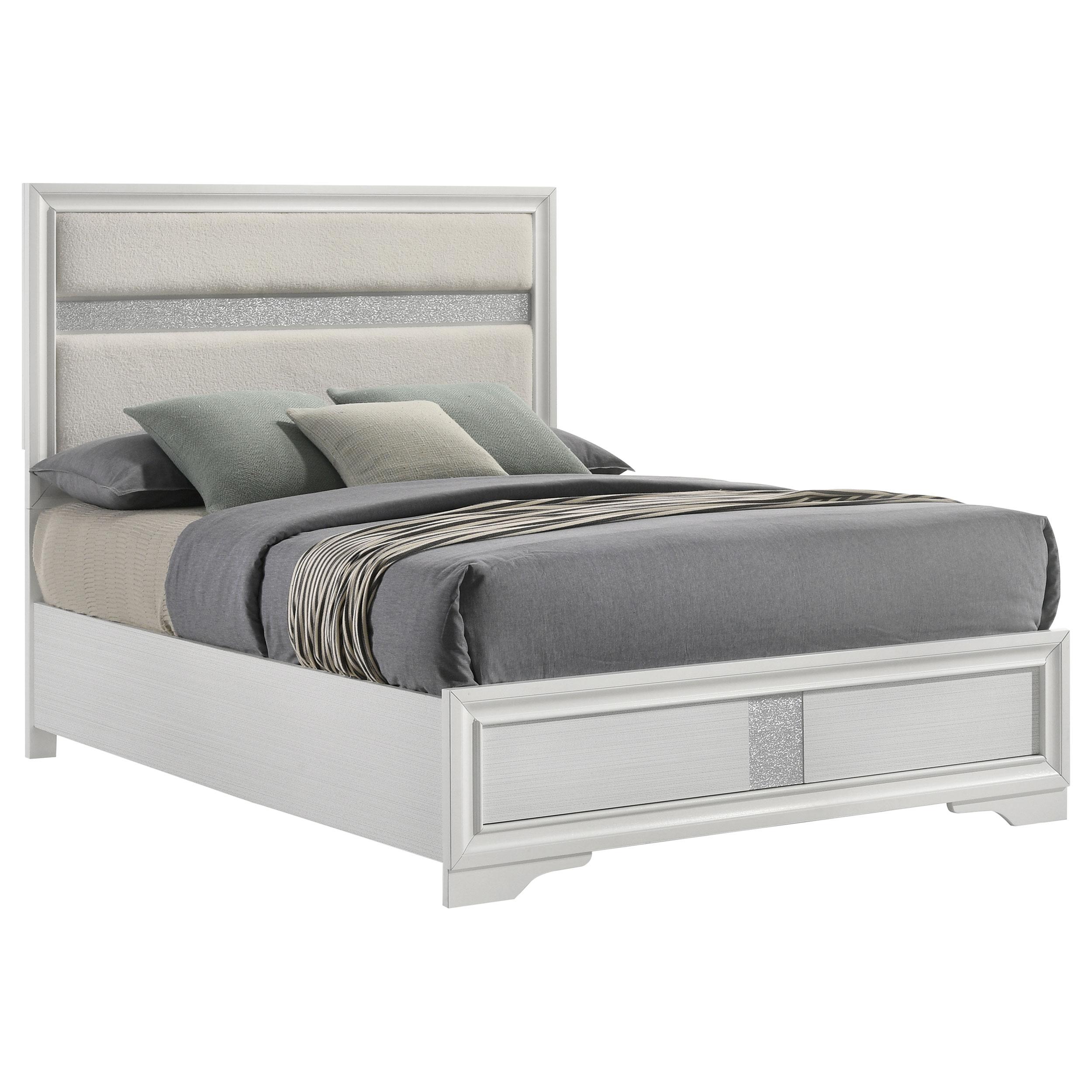  Size_Queen --  Miranda 205110Q 54-inch Upholstered Queen Panel Bed - White IMAGE 3