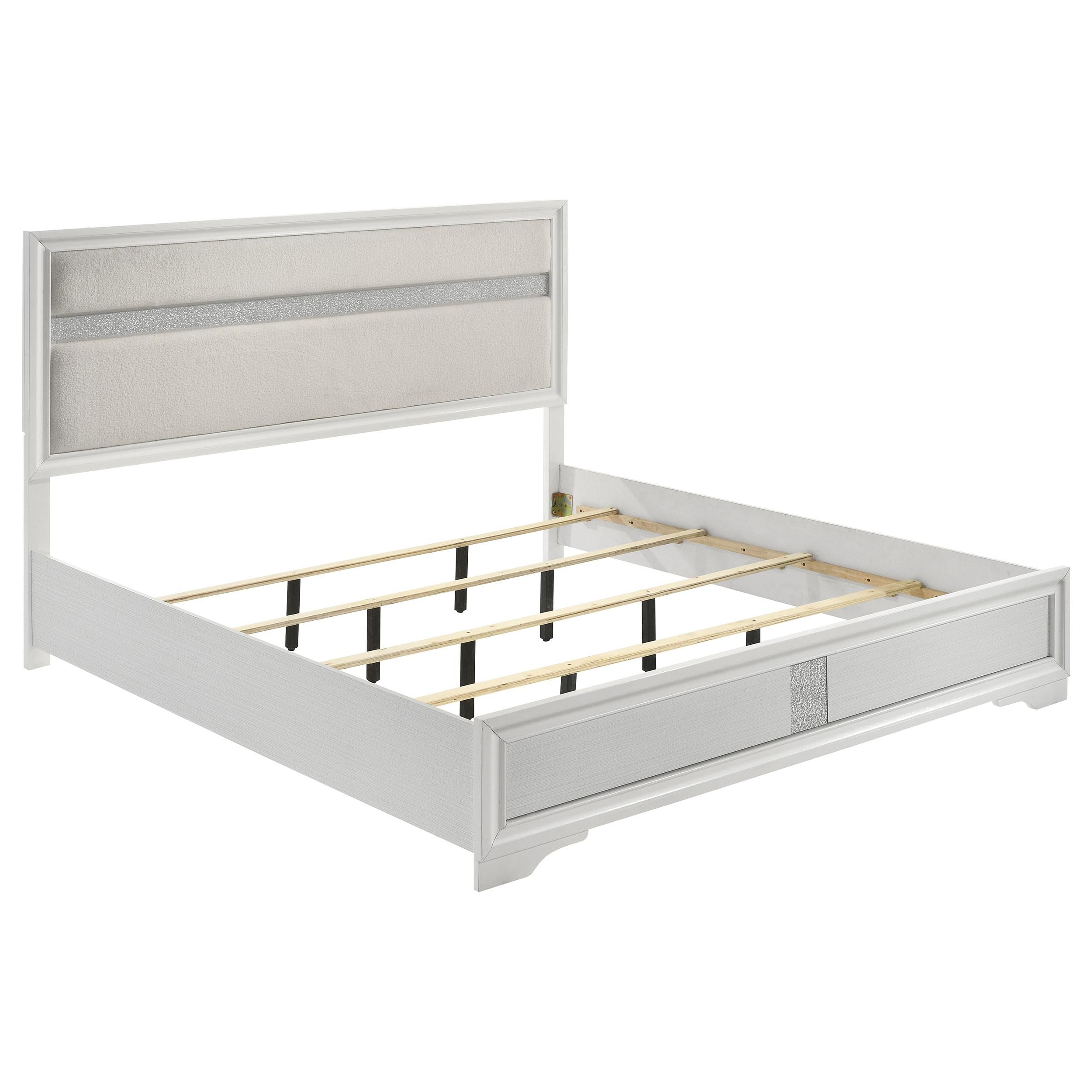  Size_California King --  Miranda 205110KW 54-inch Upholstered California King Panel Bed - White IMAGE 1