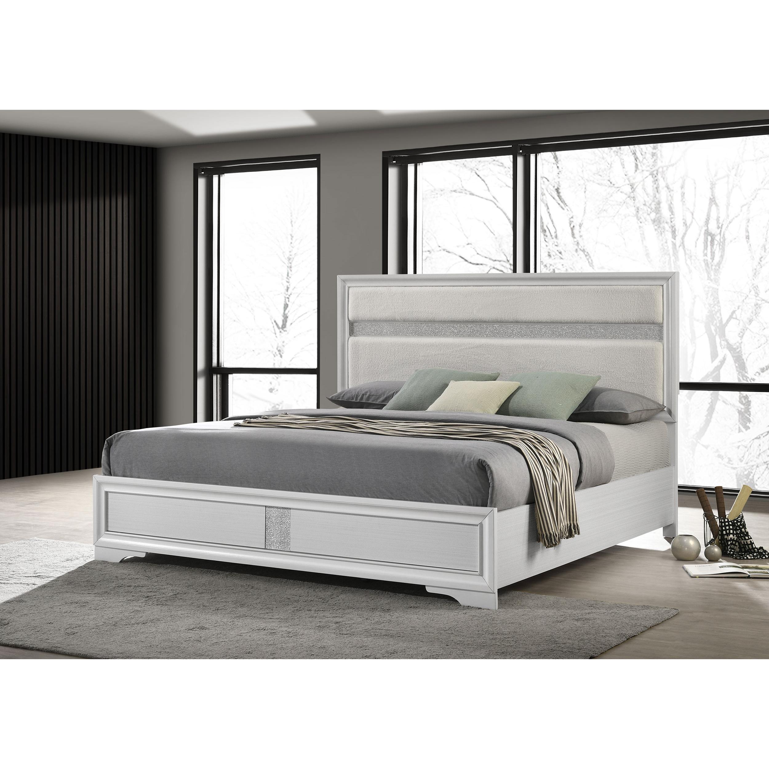  Size_California King --  Miranda 205110KW 54-inch Upholstered California King Panel Bed - White IMAGE 2
