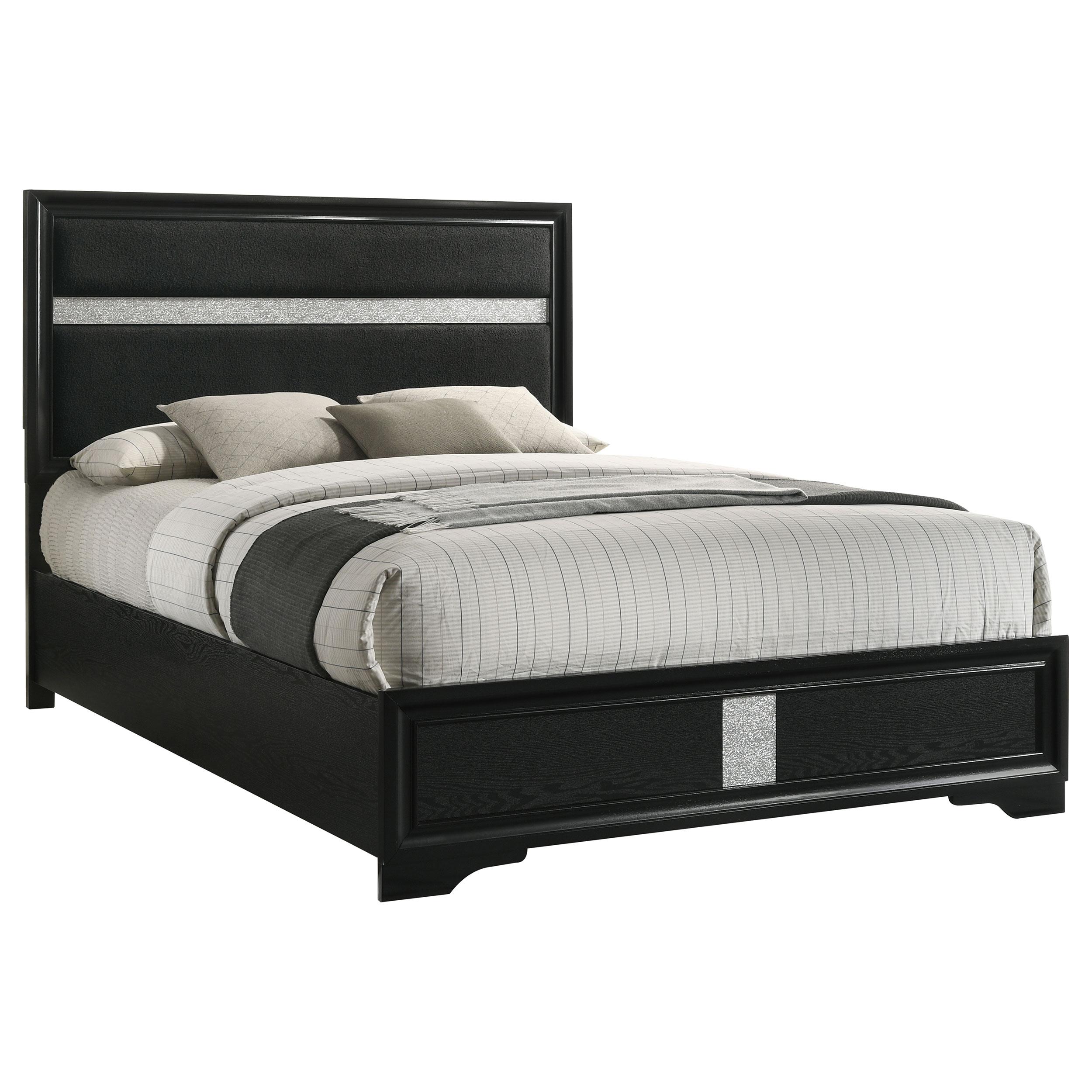  Size_Queen --  Miranda 206360Q 54-inch Upholstered Queen Panel Bed - Black IMAGE 3