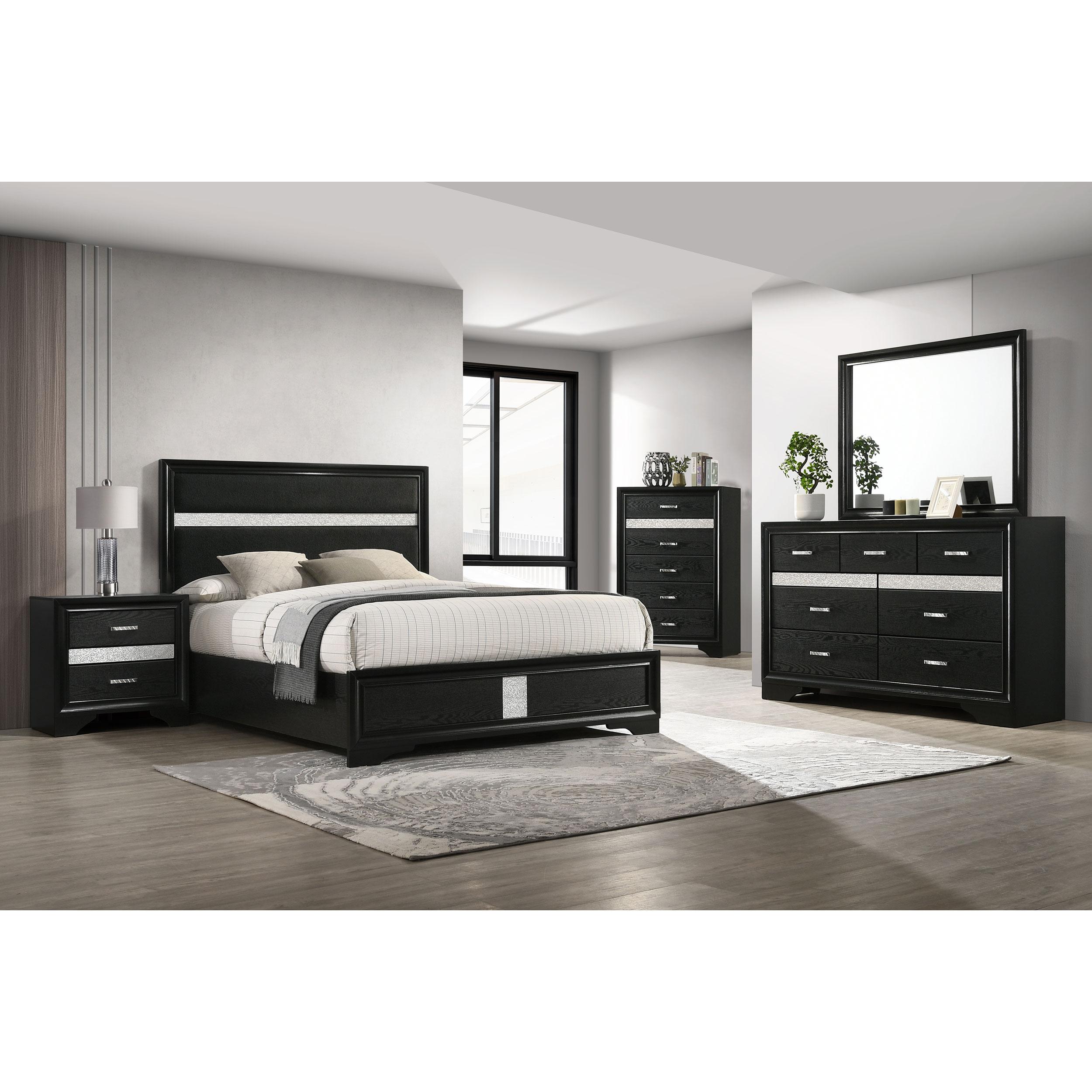  Size_Queen --  Miranda 206360Q 54-inch Upholstered Queen Panel Bed - Black IMAGE 5