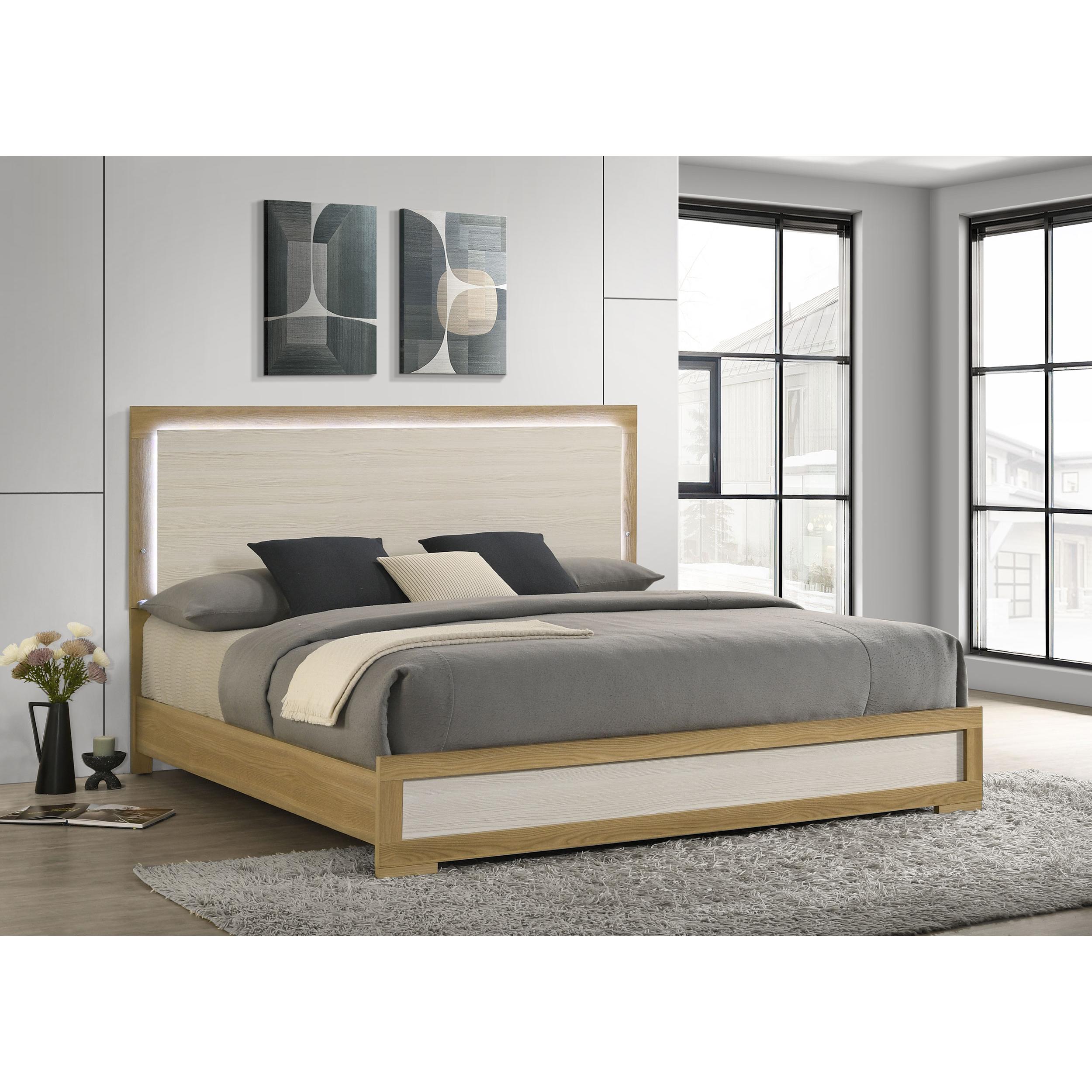  Size_King --  Hyland 215651KE Eastern King Panel Bed LED Headboard - Natural IMAGE 2