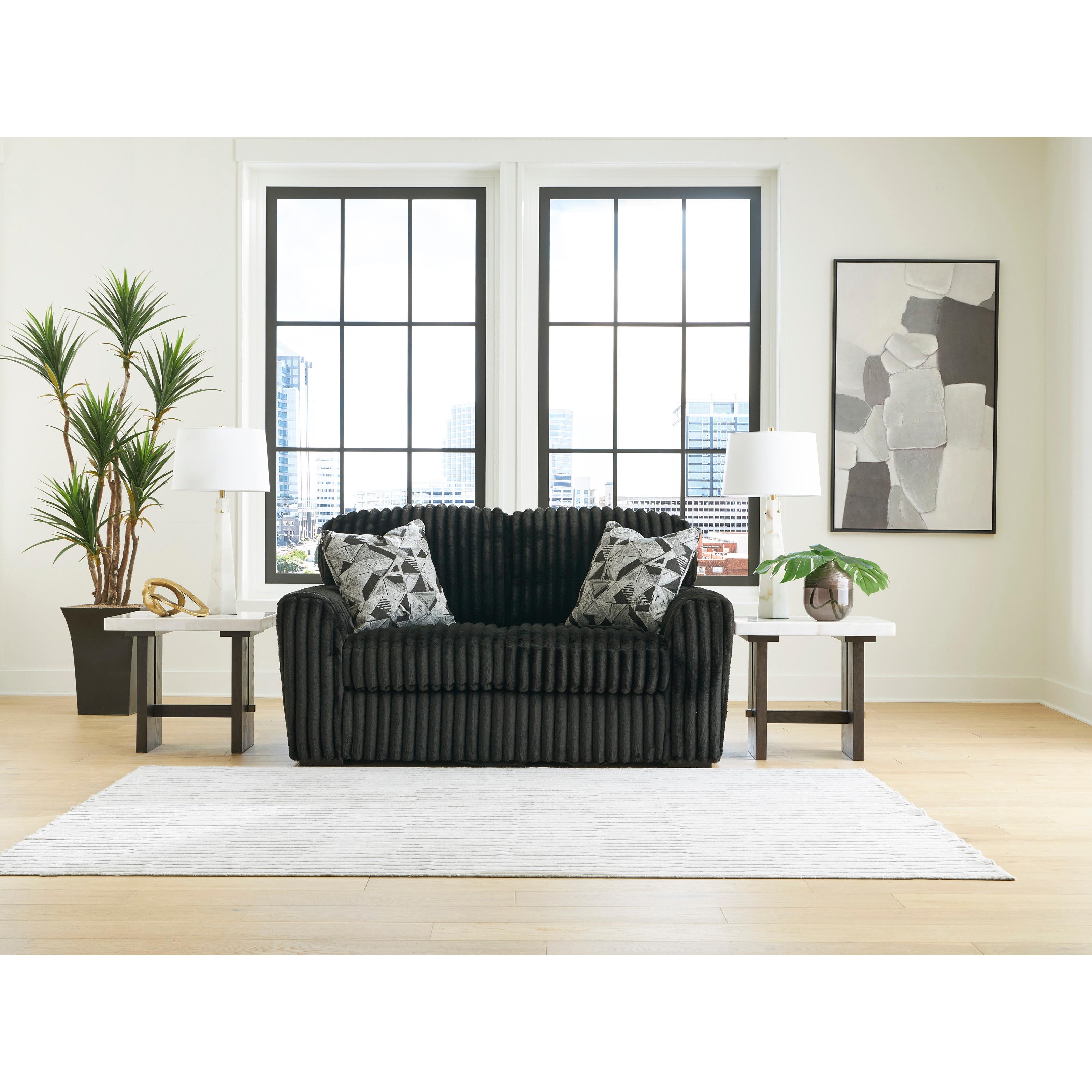  Manufacturer Color_Onyx --  Signature Design by Ashley Midnight Madness Stationary Fabric Loveseat IMAGE 4