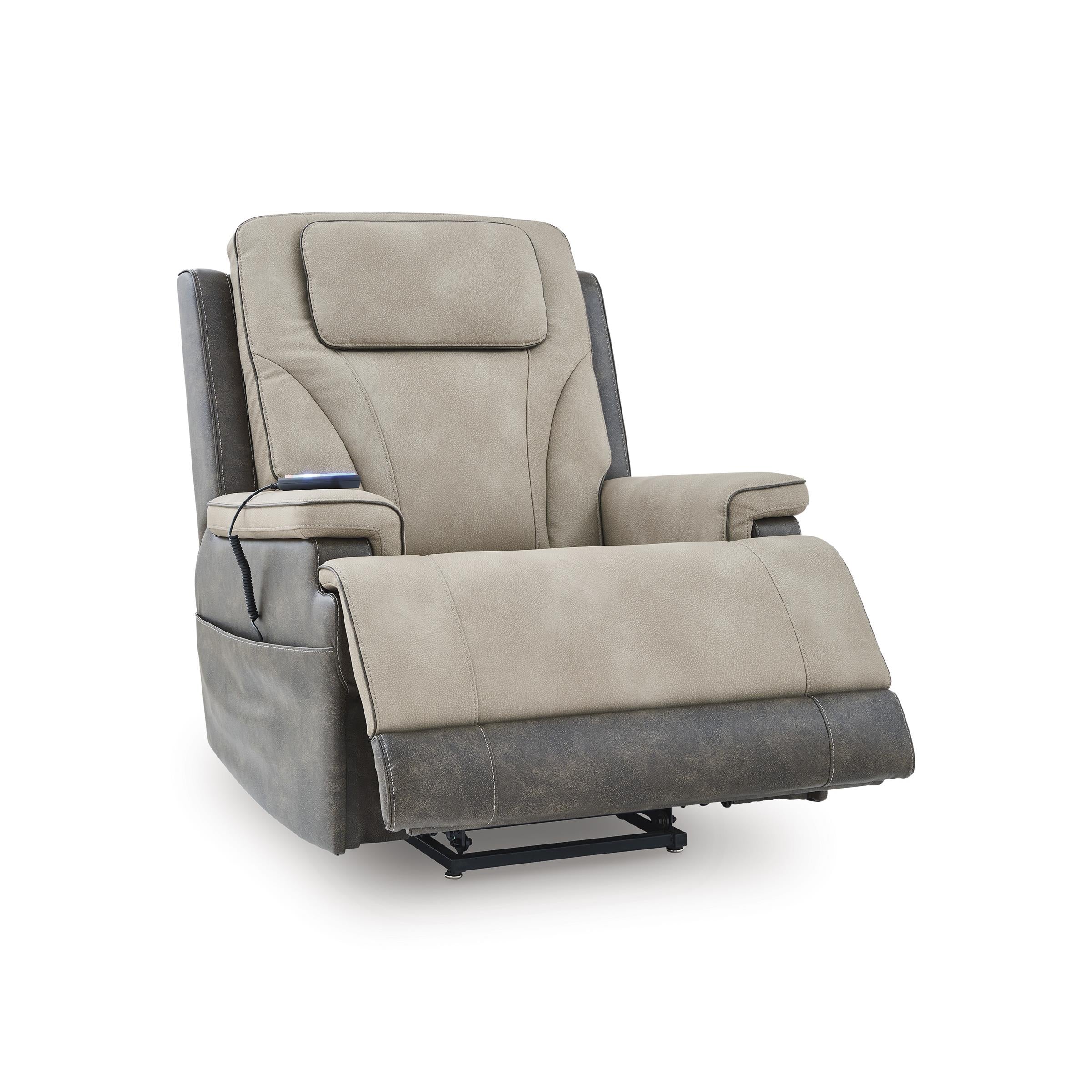  Manufacturer Color_Sand --  Signature Design by Ashley 4Z Peaceful Pause Power Leather Look Recliner IMAGE 2