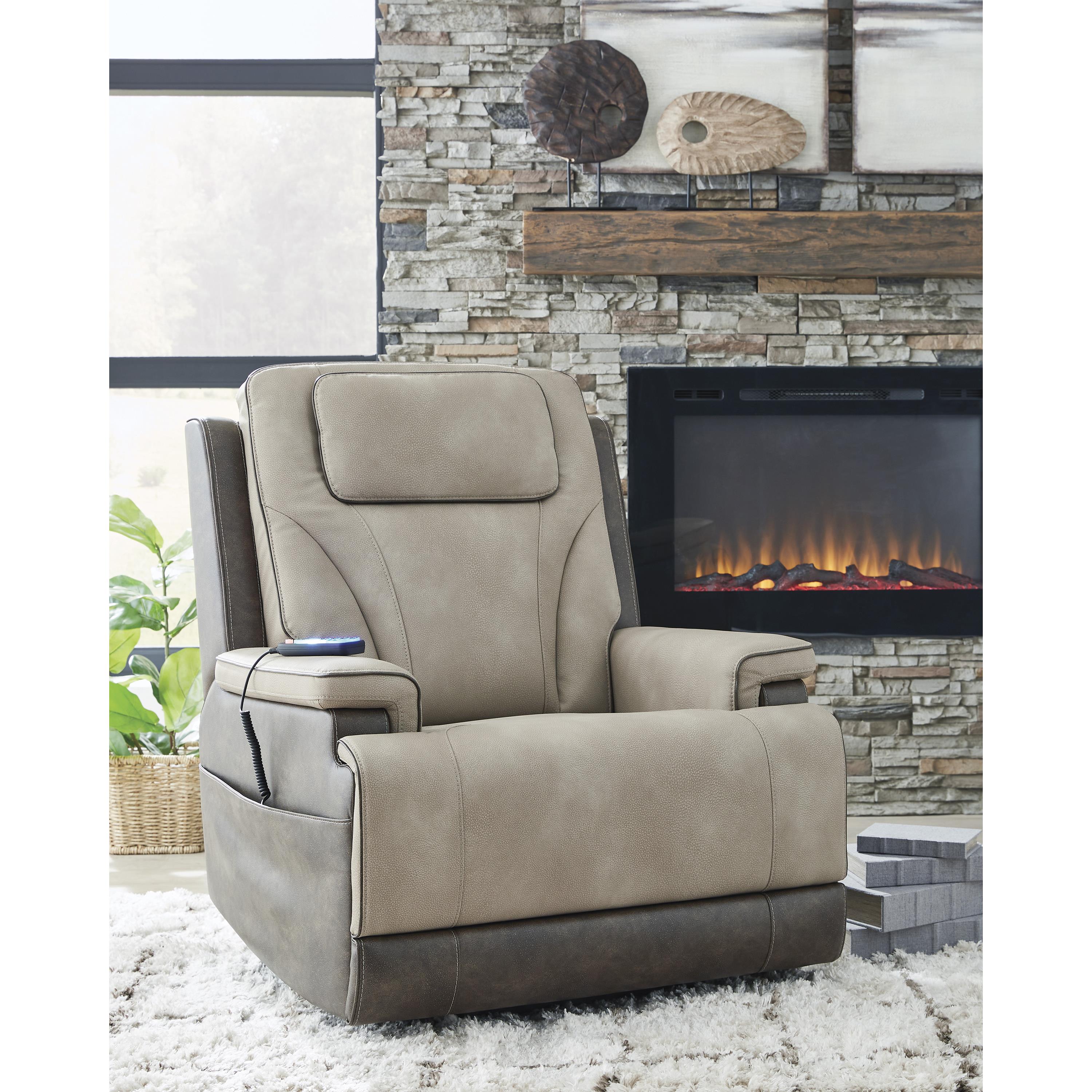  Manufacturer Color_Sand --  Signature Design by Ashley 4Z Peaceful Pause Power Leather Look Recliner IMAGE 7