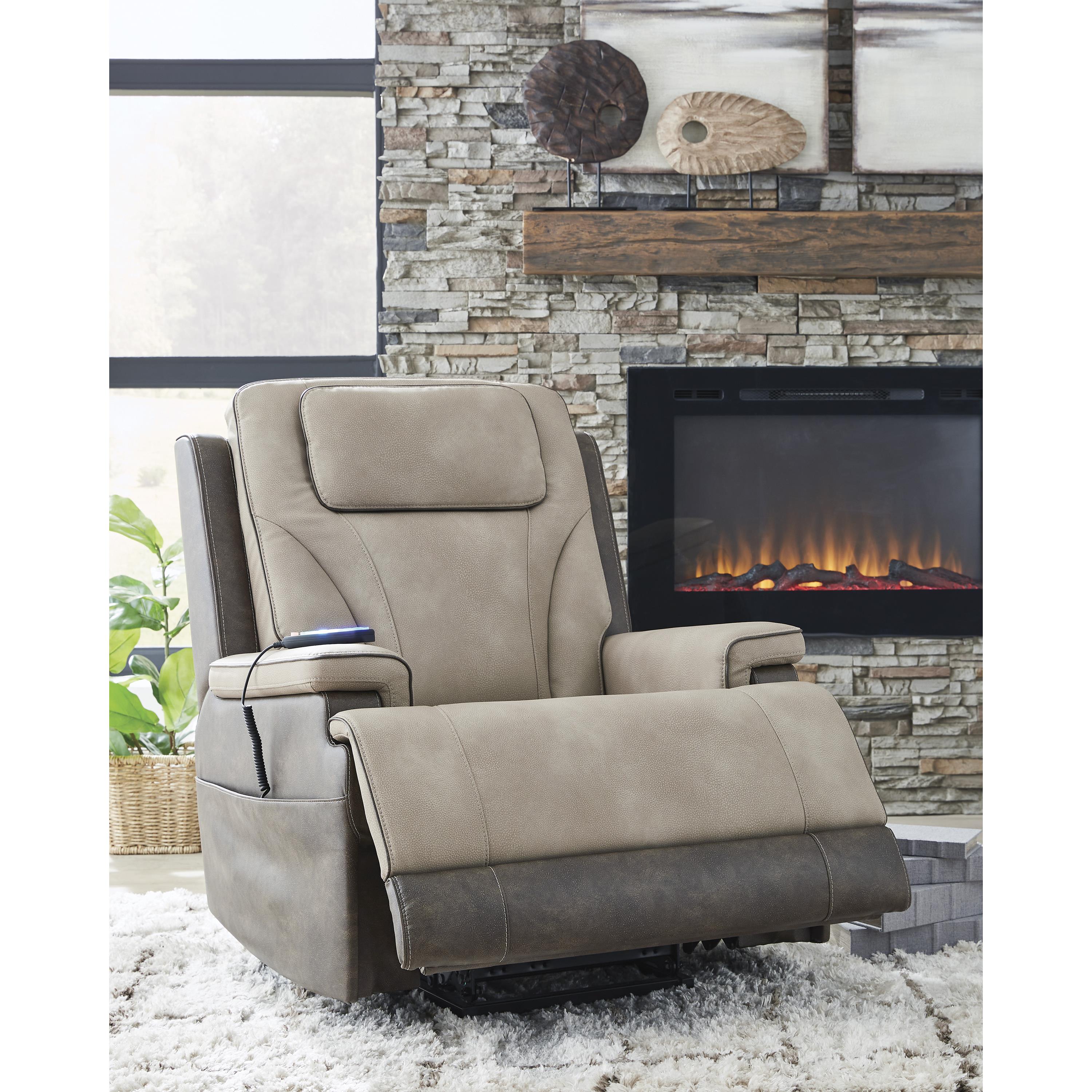 Manufacturer Color_Sand --  Signature Design by Ashley 4Z Peaceful Pause Power Leather Look Recliner IMAGE 8