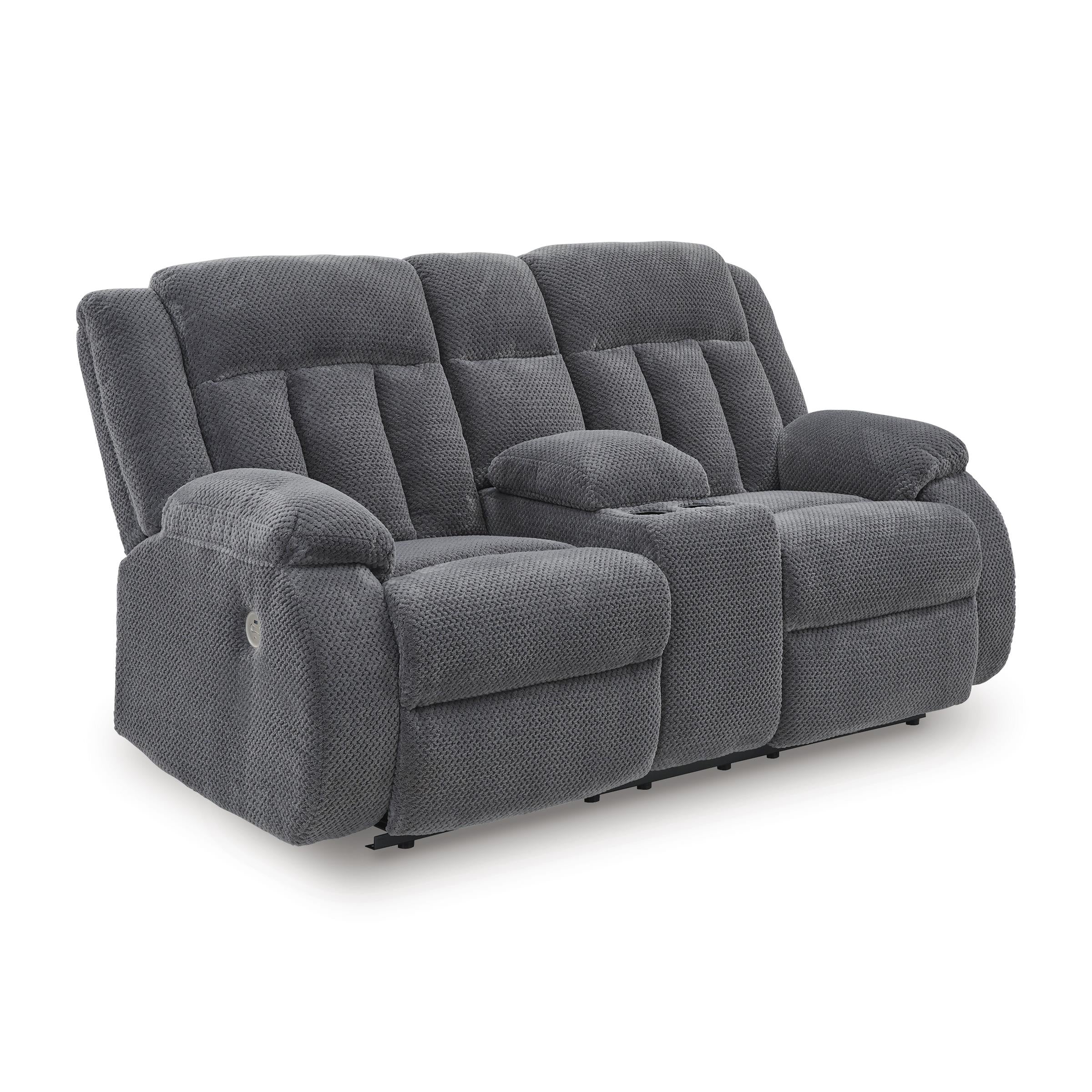  Manufacturer Color_Steel --  Signature Design by Ashley Observation Power Reclining Fabric Loveseat with Console IMAGE 1