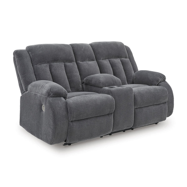 Signature Design by Ashley Observation Power Reclining Fabric Loveseat with Console