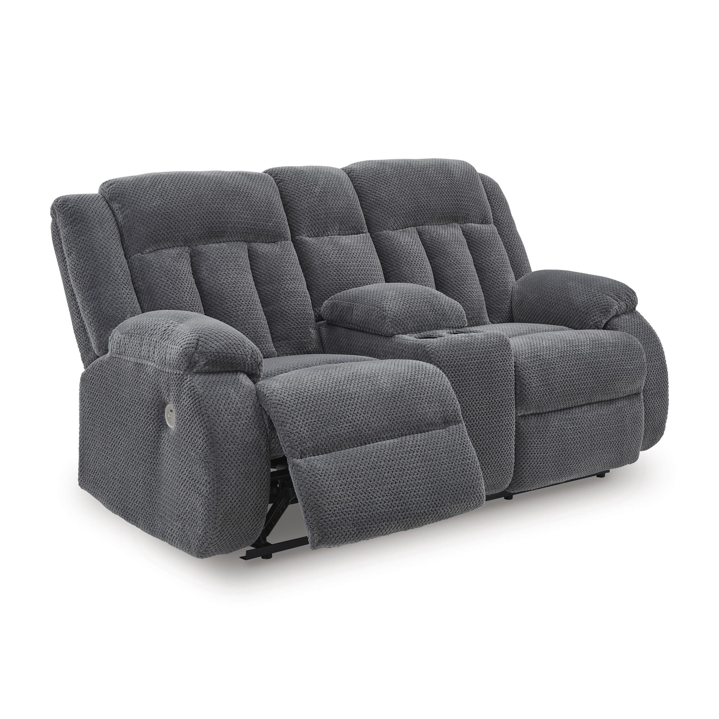  Manufacturer Color_Steel --  Signature Design by Ashley Observation Power Reclining Fabric Loveseat with Console IMAGE 2