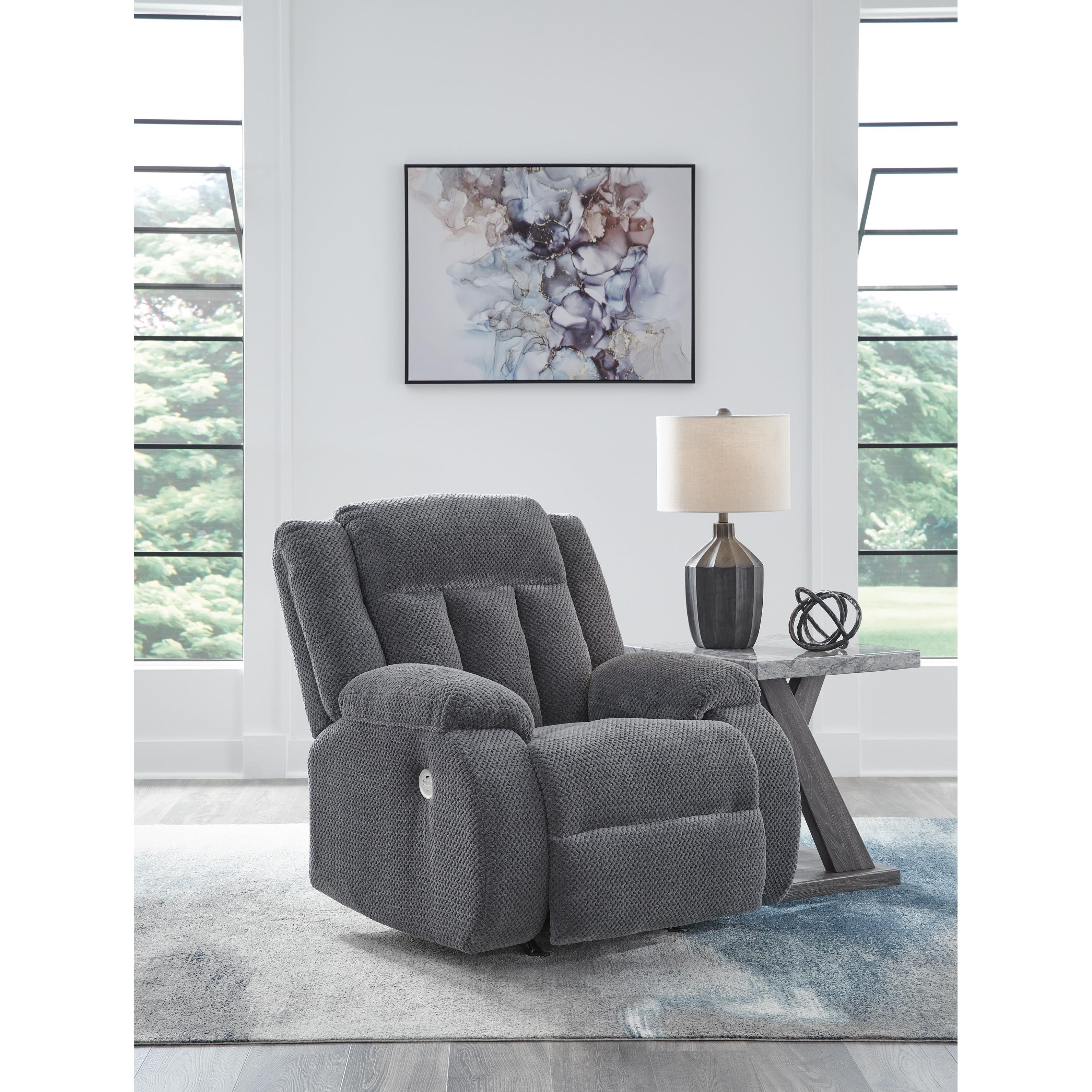  Manufacturer Color_Steel --  Signature Design by Ashley Observation Power Rocker Fabric Recliner IMAGE 5