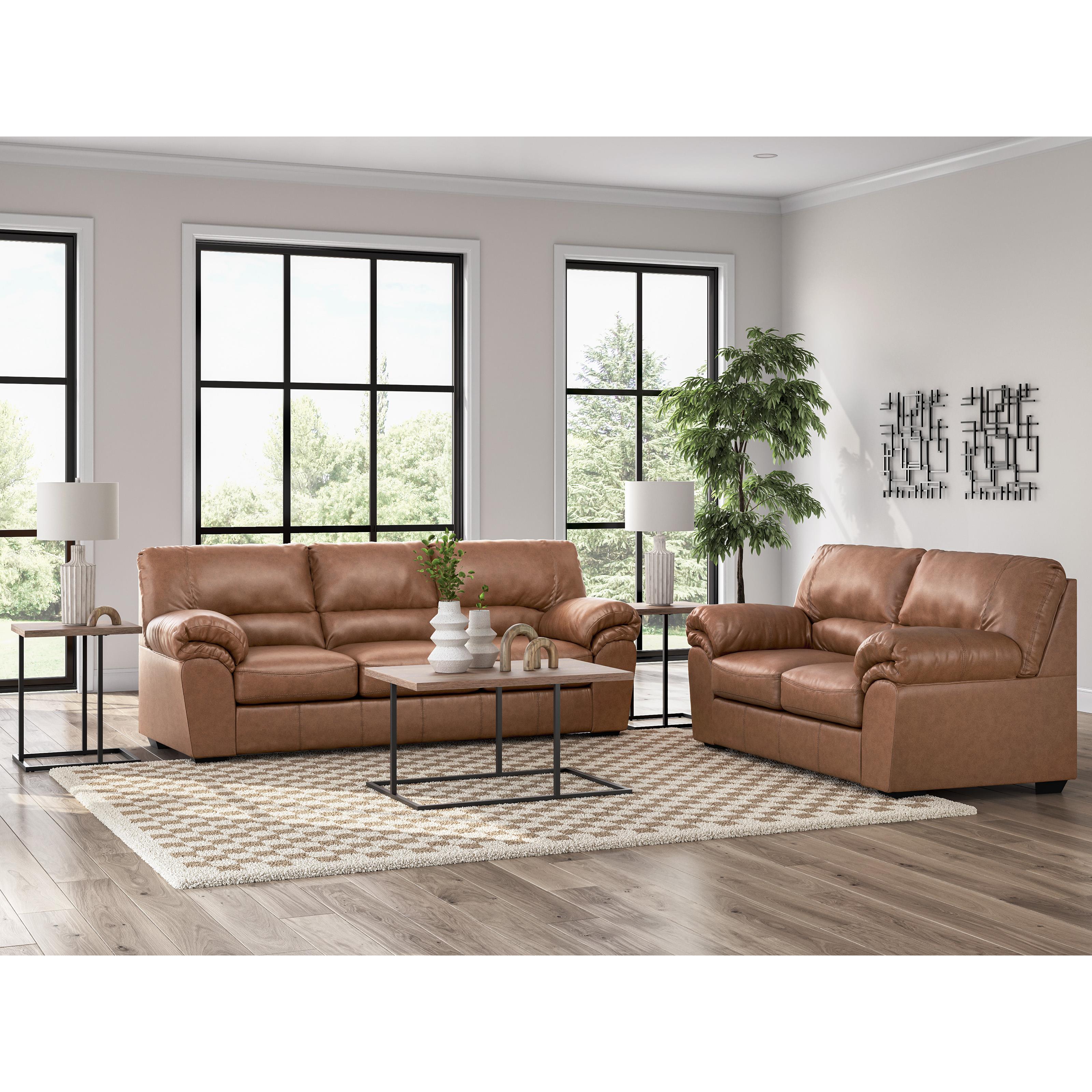  Manufacturer Color_Caramel --  Signature Design by Ashley WillowBend Stationary Leather Look Loveseat IMAGE 8
