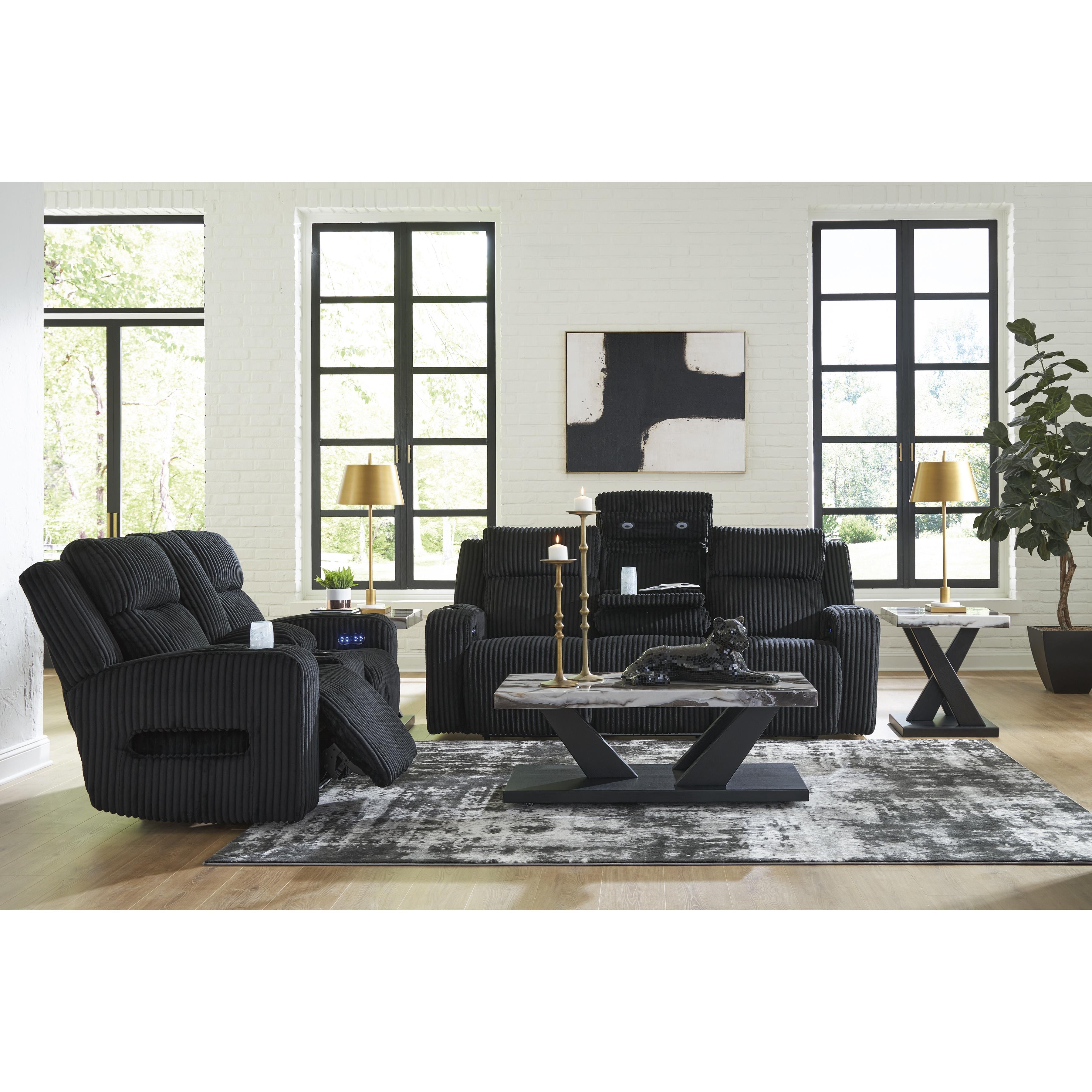  Manufacturer Color_Black --  Signature Design by Ashley Forest Lake Power Reclining Fabric Loveseat with Console IMAGE 15