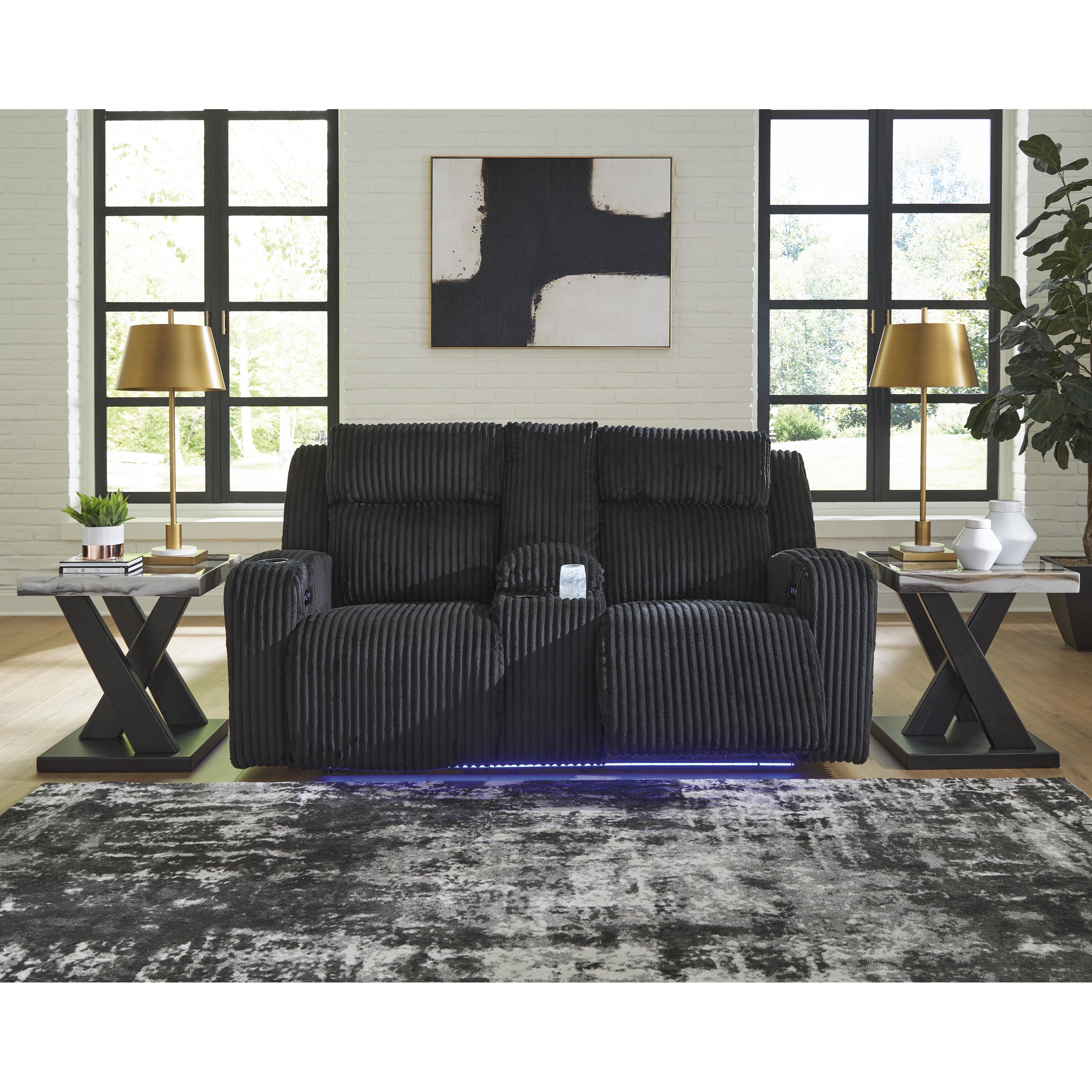 Manufacturer Color_Black --  Signature Design by Ashley Forest Lake Power Reclining Fabric Loveseat with Console IMAGE 5