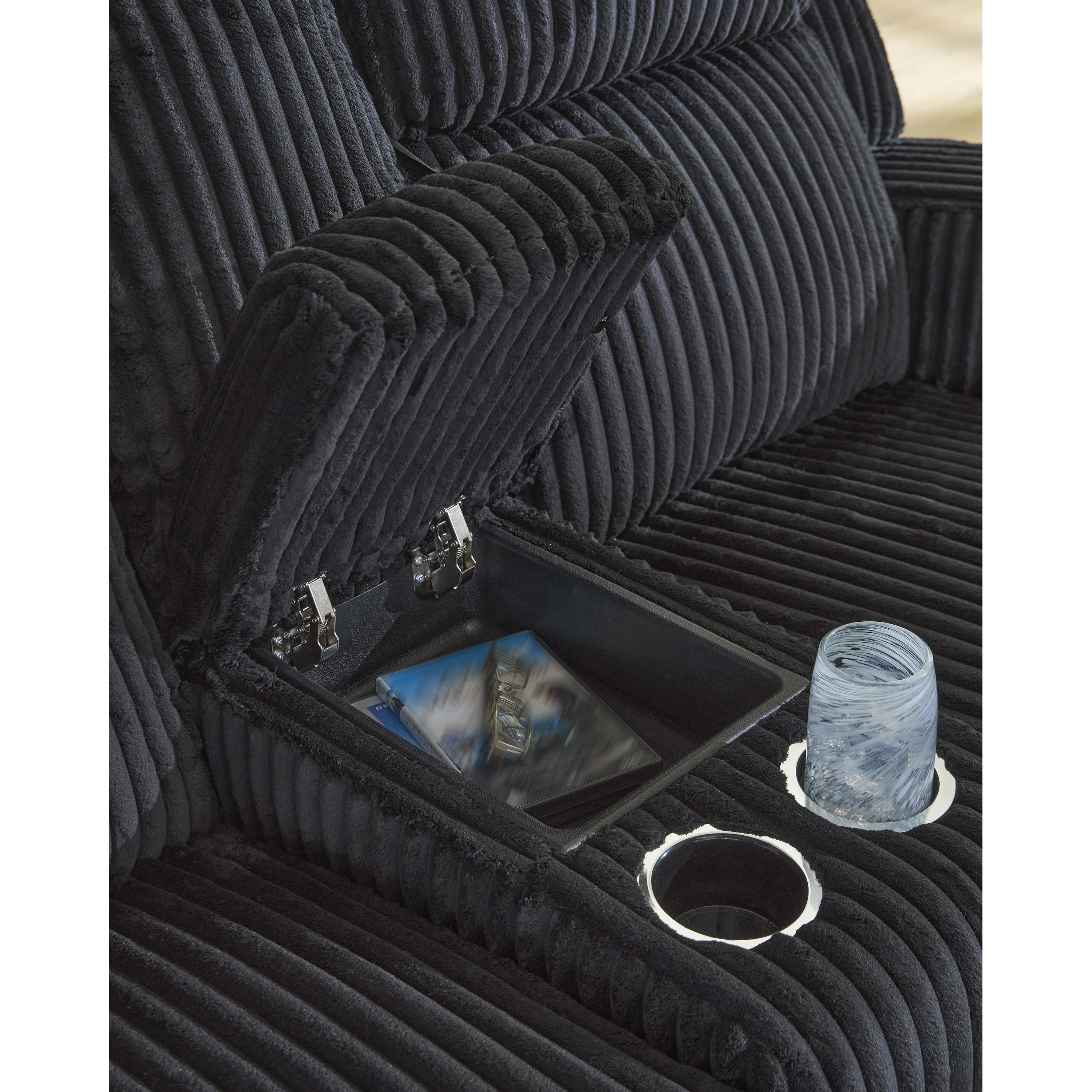  Manufacturer Color_Black --  Signature Design by Ashley Forest Lake Power Reclining Fabric Loveseat with Console IMAGE 6