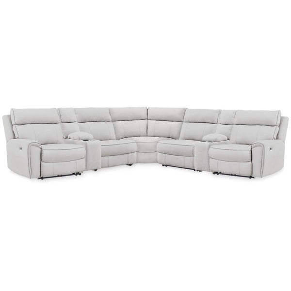 Signature Design by Ashley Social Pointe PC98802S34 7 pc Reclining Sectional with Storage Consoles